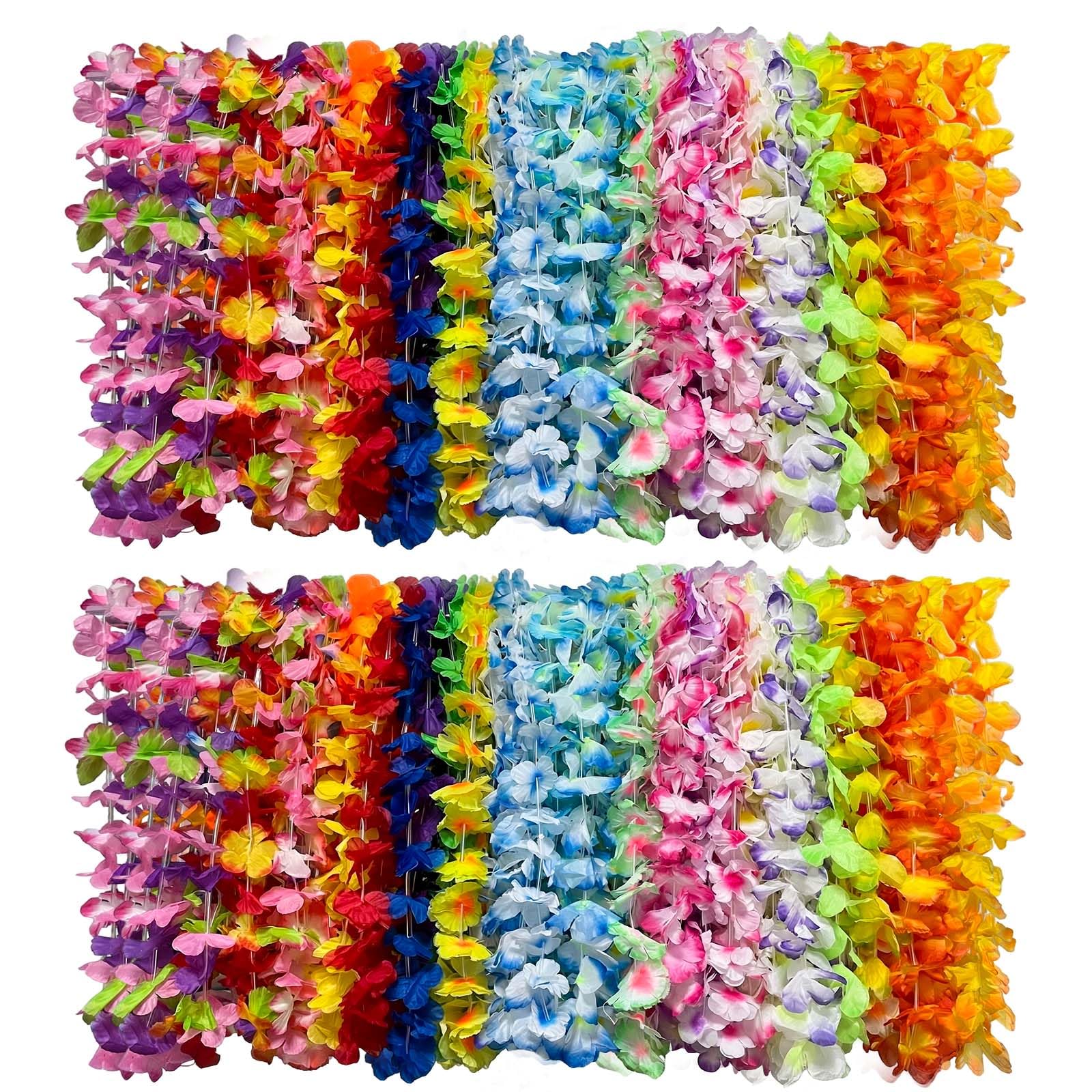 Bszatan 100 PCS Hawaiian Flower Garlands, Hawaiian Leis Bulk, Tropical Silk Flower Lei Hawaiian Necklace Lei for Beach Luau Party Favors Decoration Birthday Party Supplies