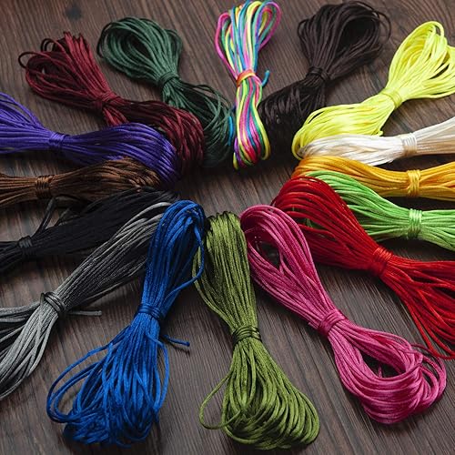 Miniatura 6 de Cordón de nailon de 0.039 in para hacer pulseras, cordón de satén de seda para nudos chinos, 16 paquetes, 175 yardas totalmente de nailon para