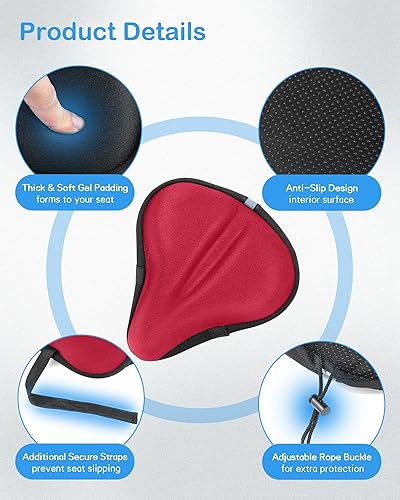 Miniatura 10 de CUNCUI Funda de asiento de bicicleta de gel, fundas de asiento de bicicleta, cojín de asiento de bicicleta para mujeres y hombres, compatible con