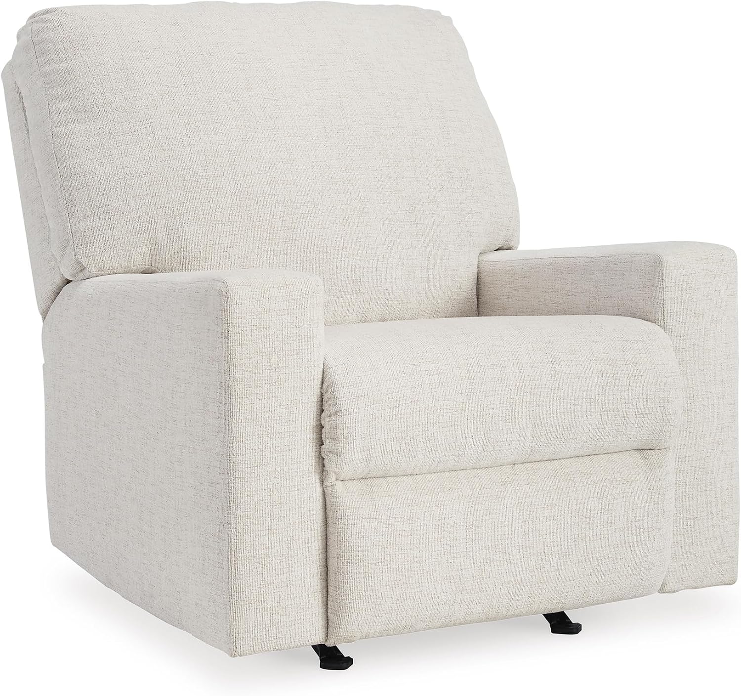 BOWERY HILL Contemporary Recliner, Snow Polyester Upholstery, 35" W x 40" D x 48" H, Pull Tab Reclining Motion, Gentle Rocking, Metal/Wood Frame, Foam Cushions, Living Room Seating