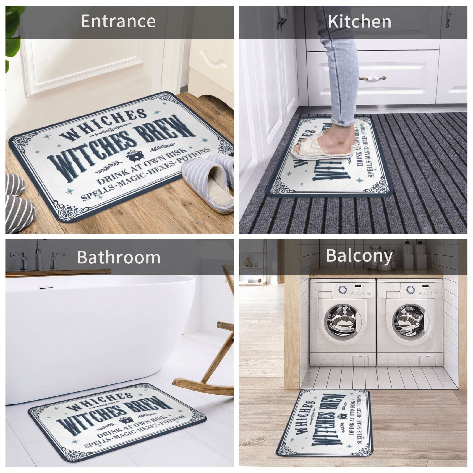 Felpudo pequeño con diseño de brujas, 3 felpudos para puerta delantera, divertidos tapetes para zapatos para entrada interior (65 x 90 cm)