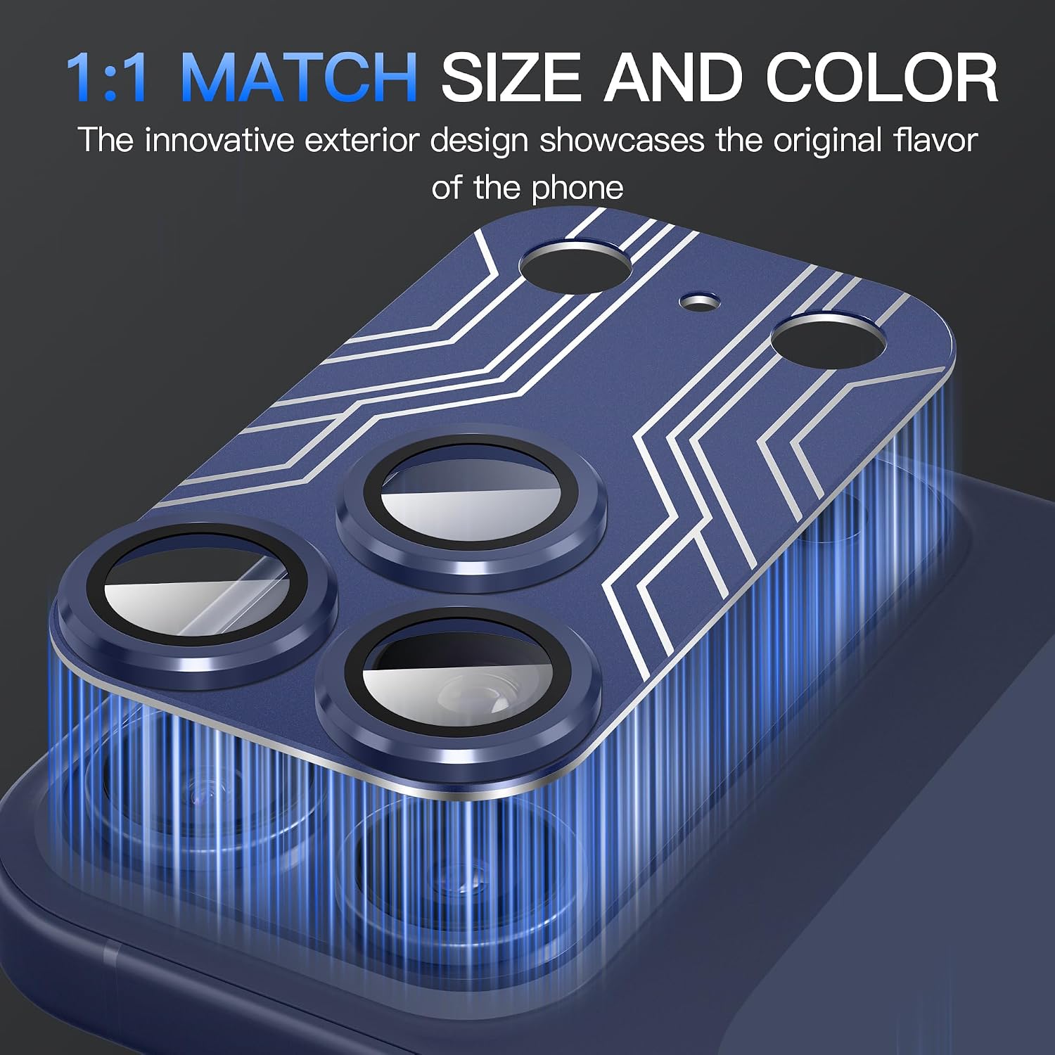 Suoman for iPhone 17 Pro Max Camera Lens Protector, [Line Design] [All-in-one Frosted] [Strong Adsorption] Metal Tempered Glass Rear Camera Screen Cover-Blue