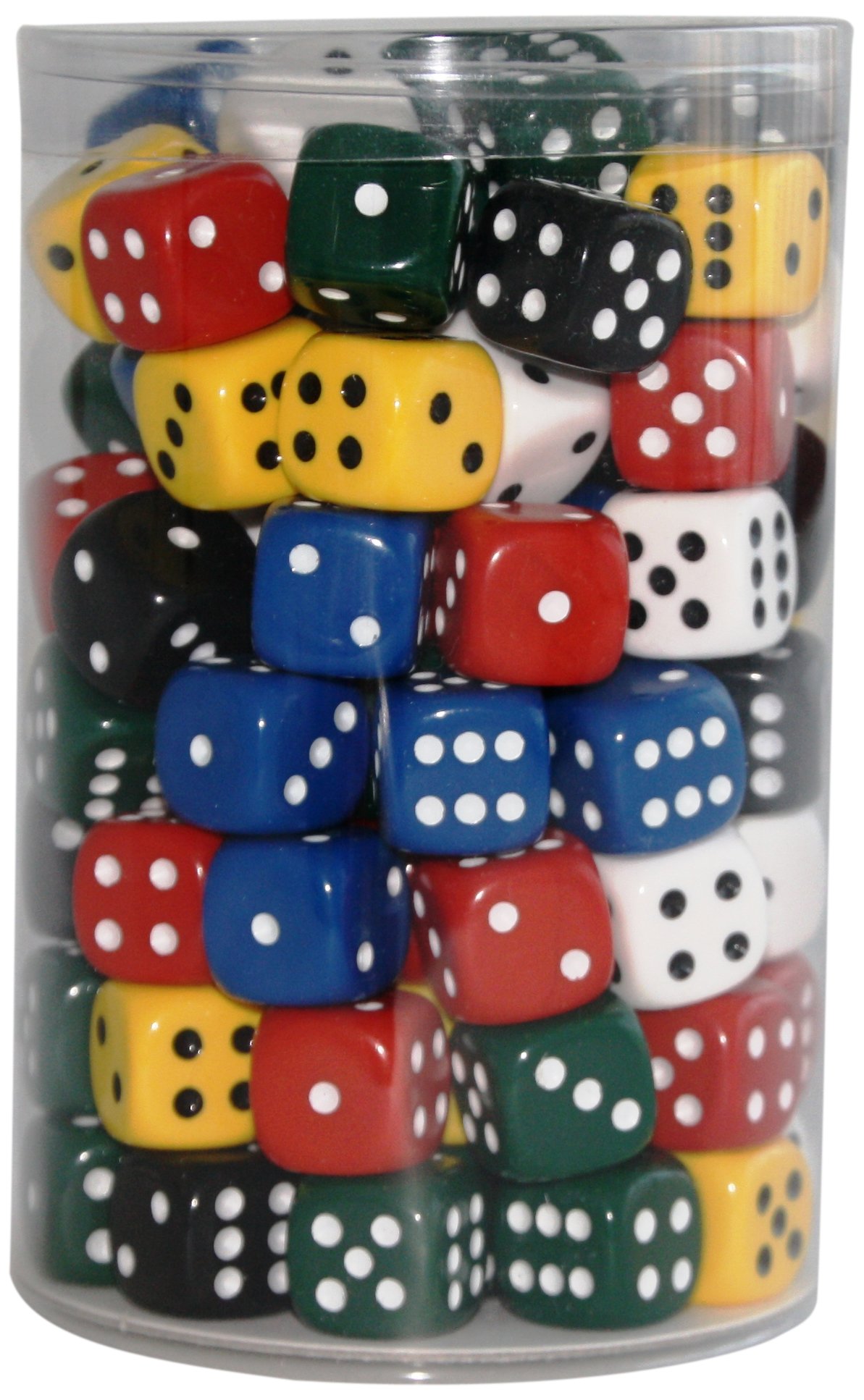 Weiblespiele Lot de 100 dés en Acrylique 18 mm Rouge Bleu Vert Jaune Noir Blanc