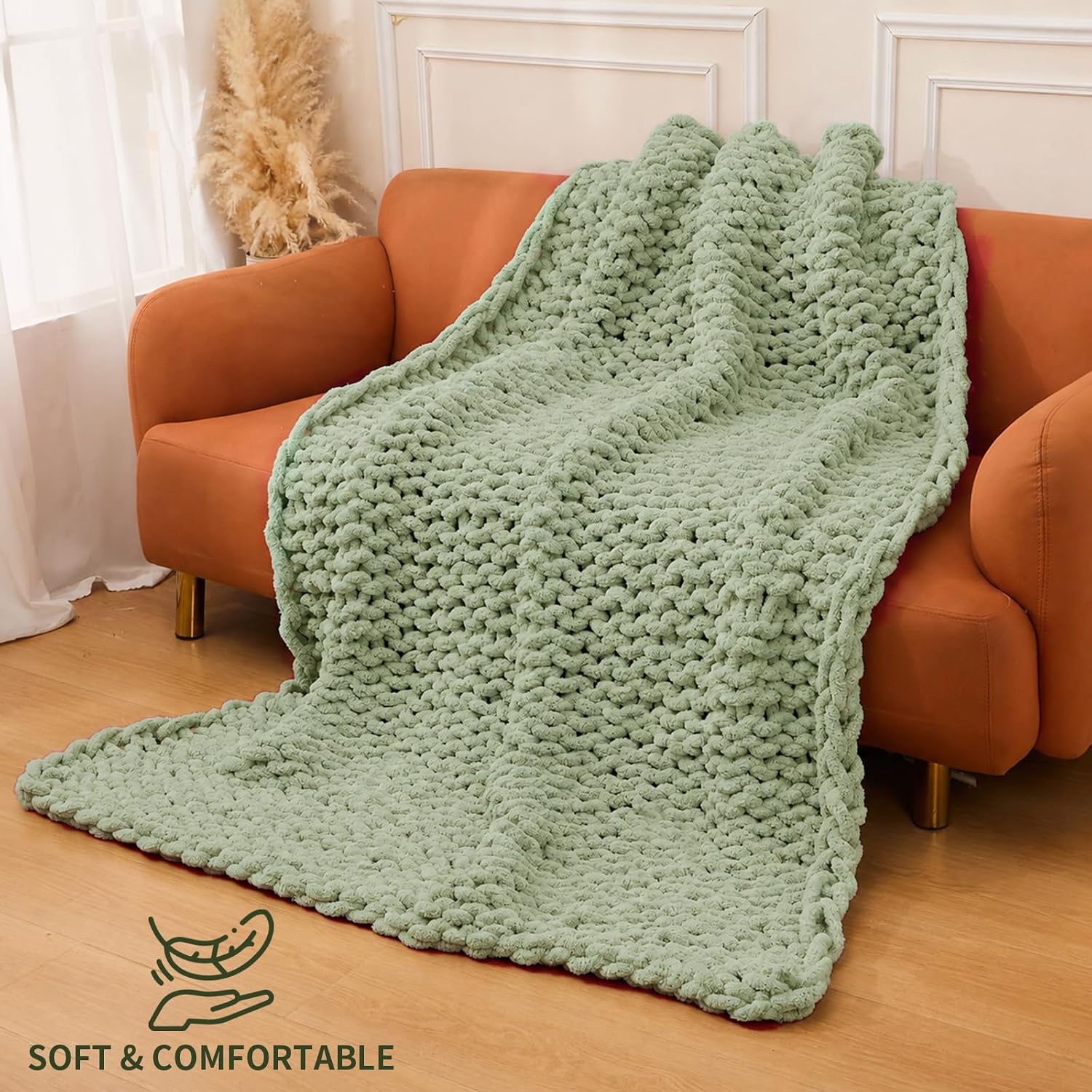 Extra Thick Chunky Yarn for Hand Knitting Soft, Sage Green, 8-Pack