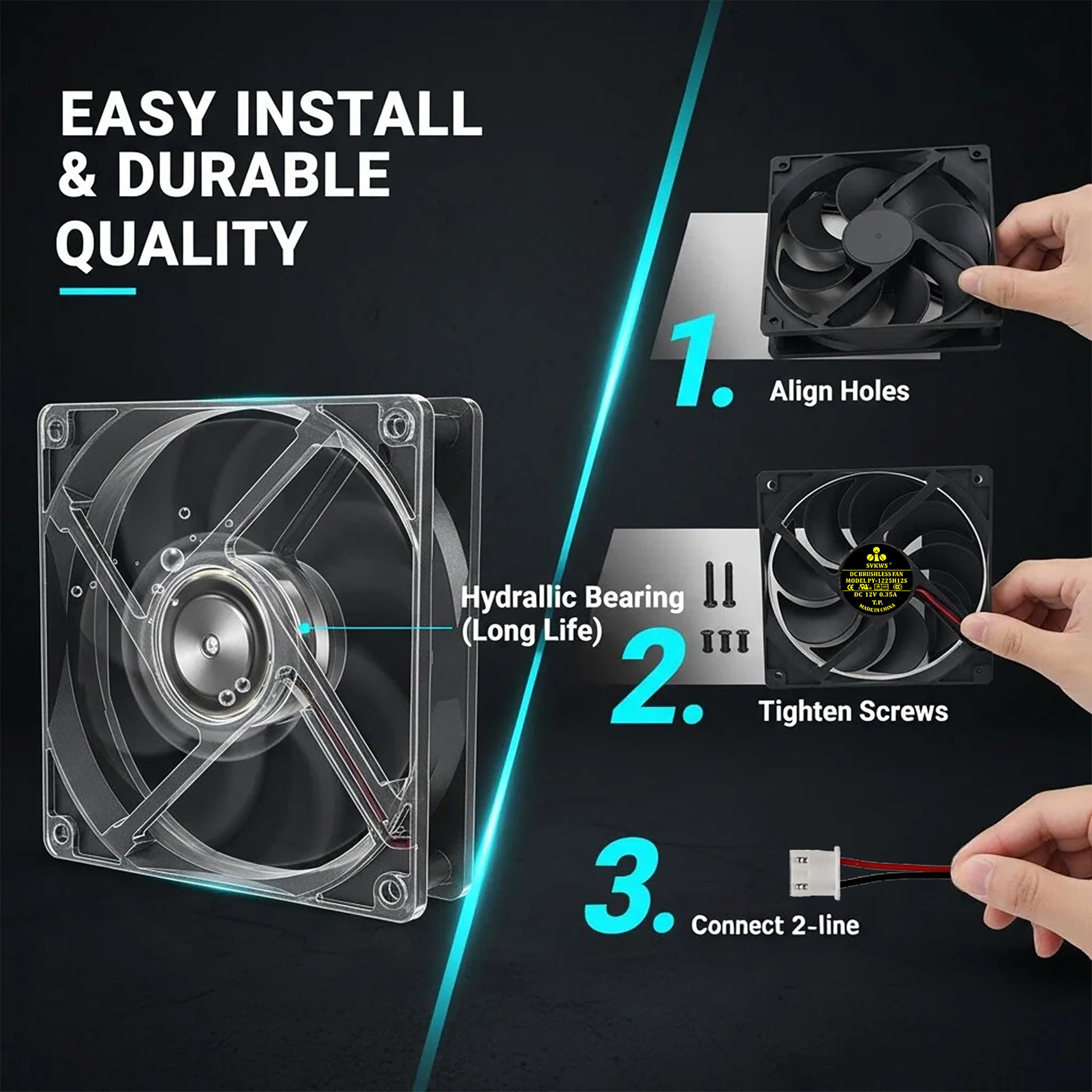 2026 Upgrade for PY-1225H12S 3-pin 9-Blades High Air Ice Maker Fan 12V 0.35A Replace with PowerYear/Opel/Silonn/Nugget/GE/NM-530 DC BRUSHLESS Ice Machine Fan&Computer,Cabinet Cooling Fan A2 — view 5