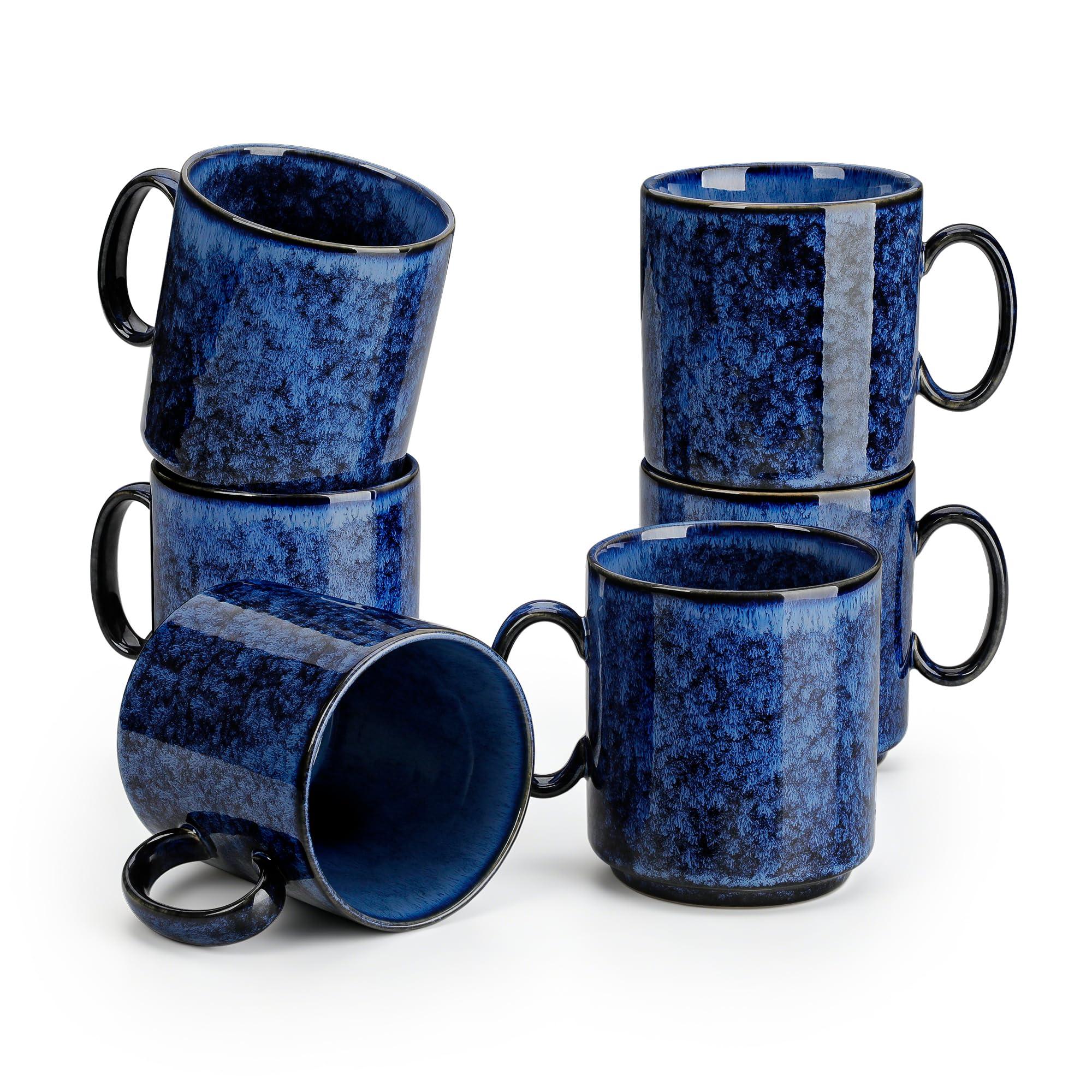vancasso STARRY - Juego de 6 tazas de café de cerámica de 12 onzas para café con leche, capuchino, té y cacao caliente, estilo moderno artesanal para cafetería, hogar y cocina, aptas para microondas y