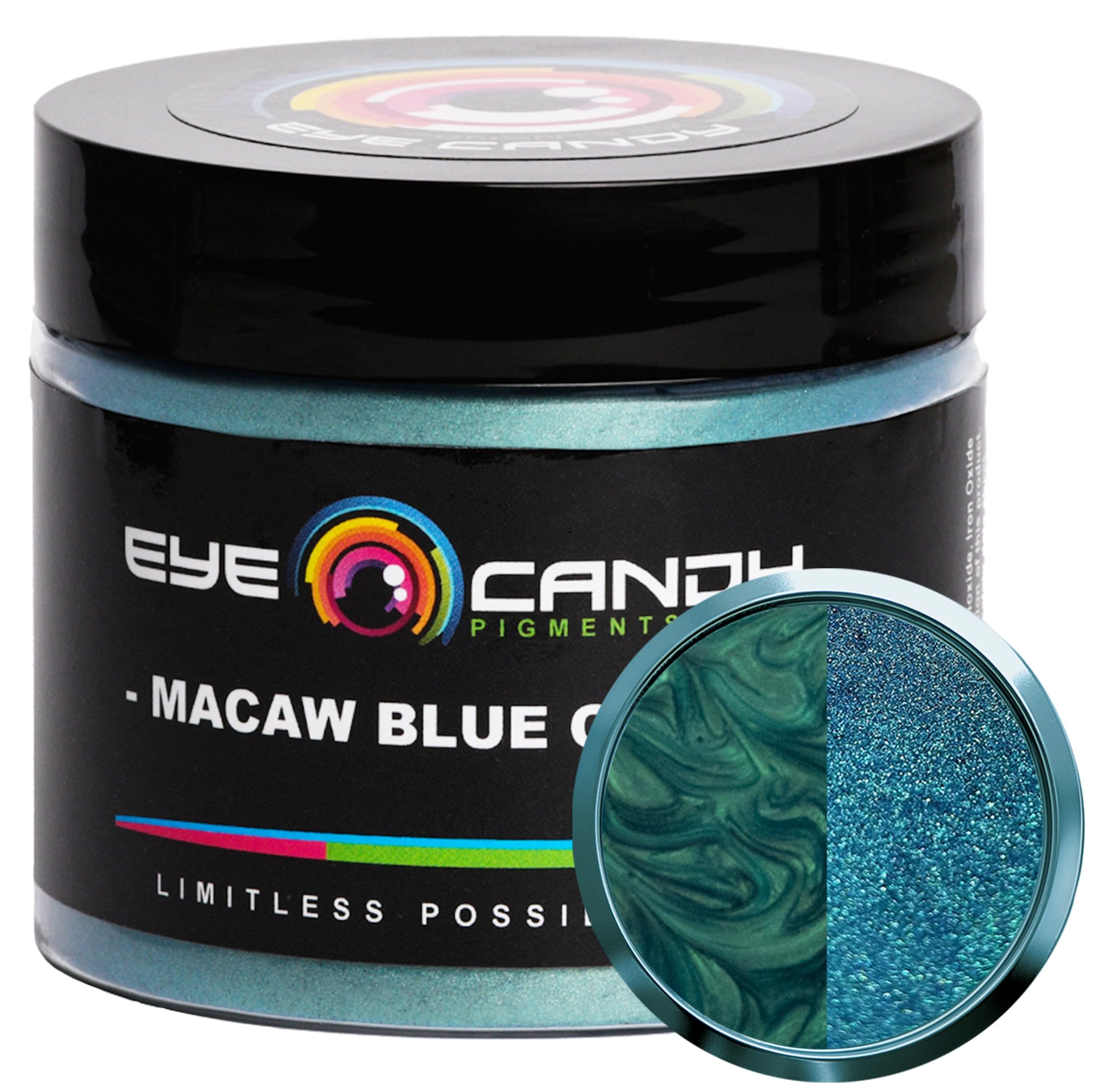 Eye Candy Pigments Premium Mica Powder - Macaw Blue Green (50gr) - for Epoxy, Resin, Soap, Paint, Woodworking, Acrylic Pouring, Bath Bombs, Fishing
