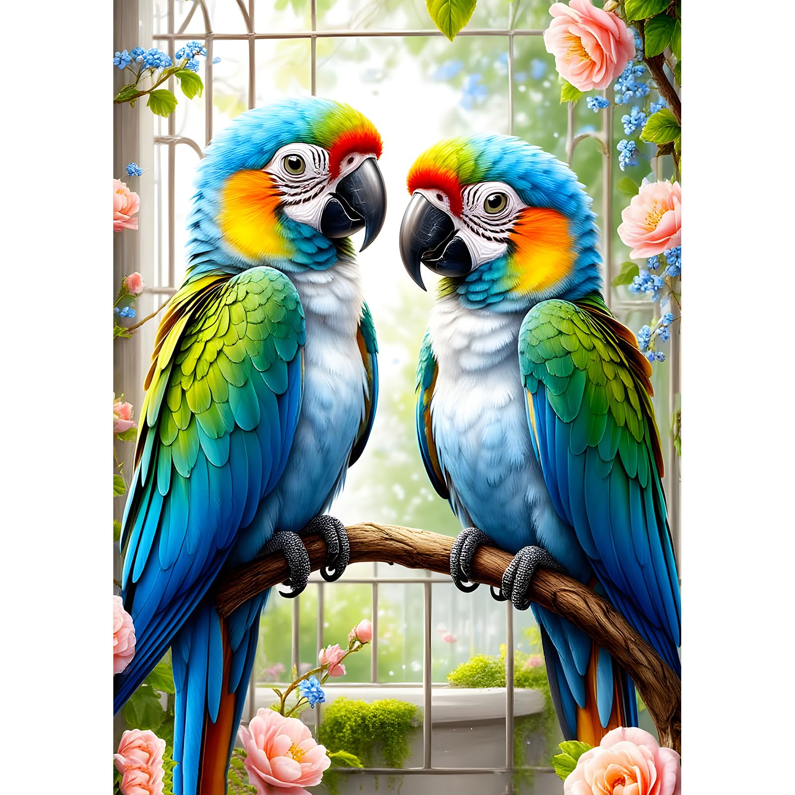DPHERO Macaw Parrot Diamond Painting Kits for Beginners Adults,5D DIY Bird Couple Diamond Art Kits,Round Full Drill Flowers Art Crafts,DIY Painting by Numbers for Home Wall Decor 12x16 inch