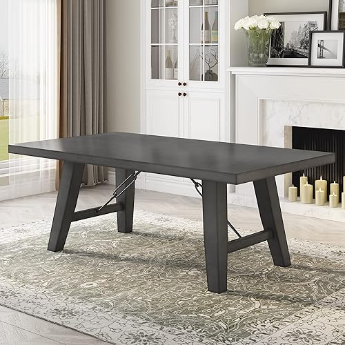Merax Gray Modern - Mesa de comedor rectangular de madera de 72 pulgadas con soporte de cadena para hasta 6, juego de mesa, 1 mesa