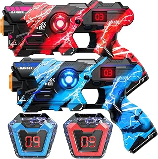 Laser Tag Guns Set for Kids 8+, LED Score Vests, 2 Player Laser Tag Blaster Game with 2 Chest Targets, 4 Weapon Modes, Indoor Outdoor Game Backyard Party Toy