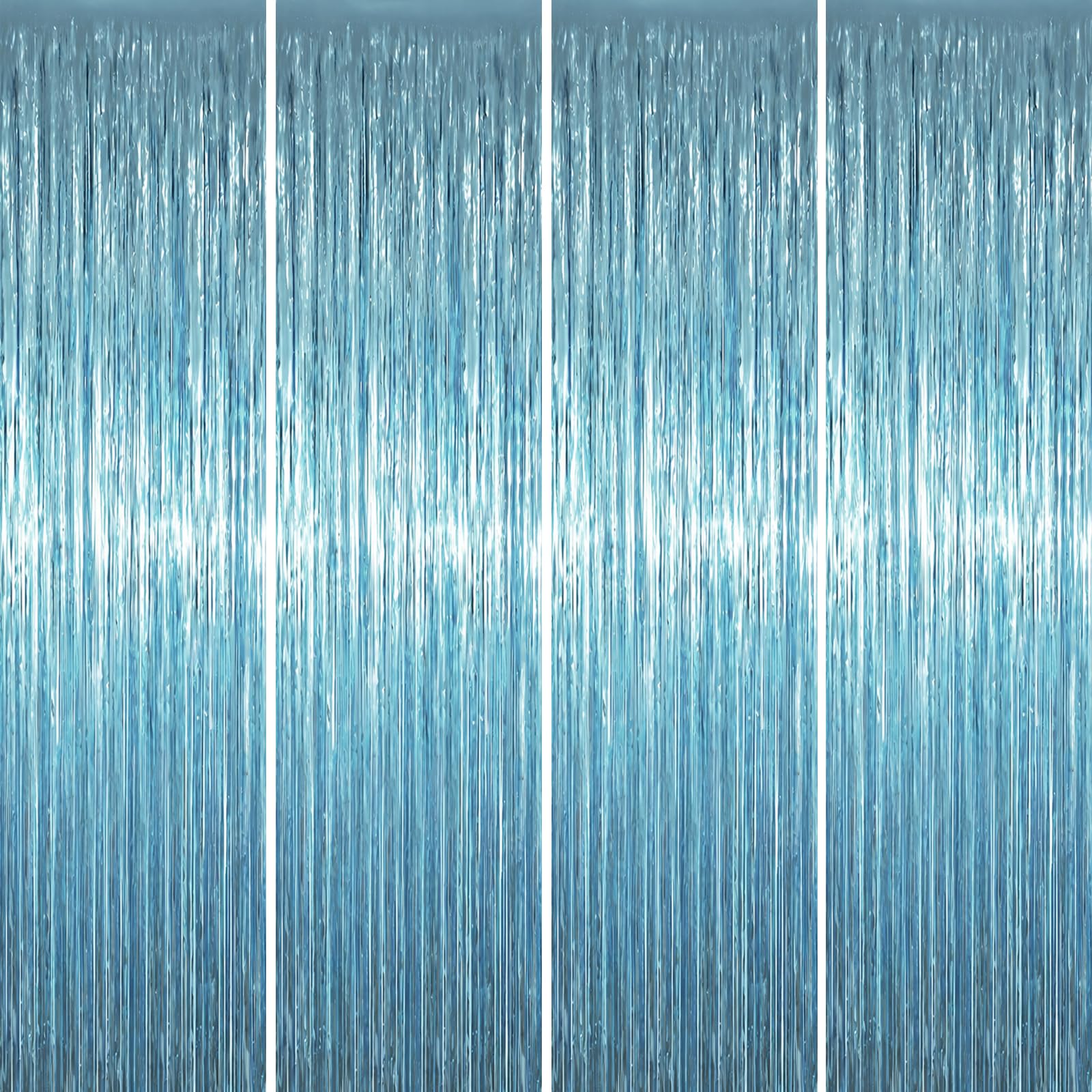 Voircoloria 4 Pack Light Blue Foil Fringe Backdrop Curtains, 3.3x8.2 Feet