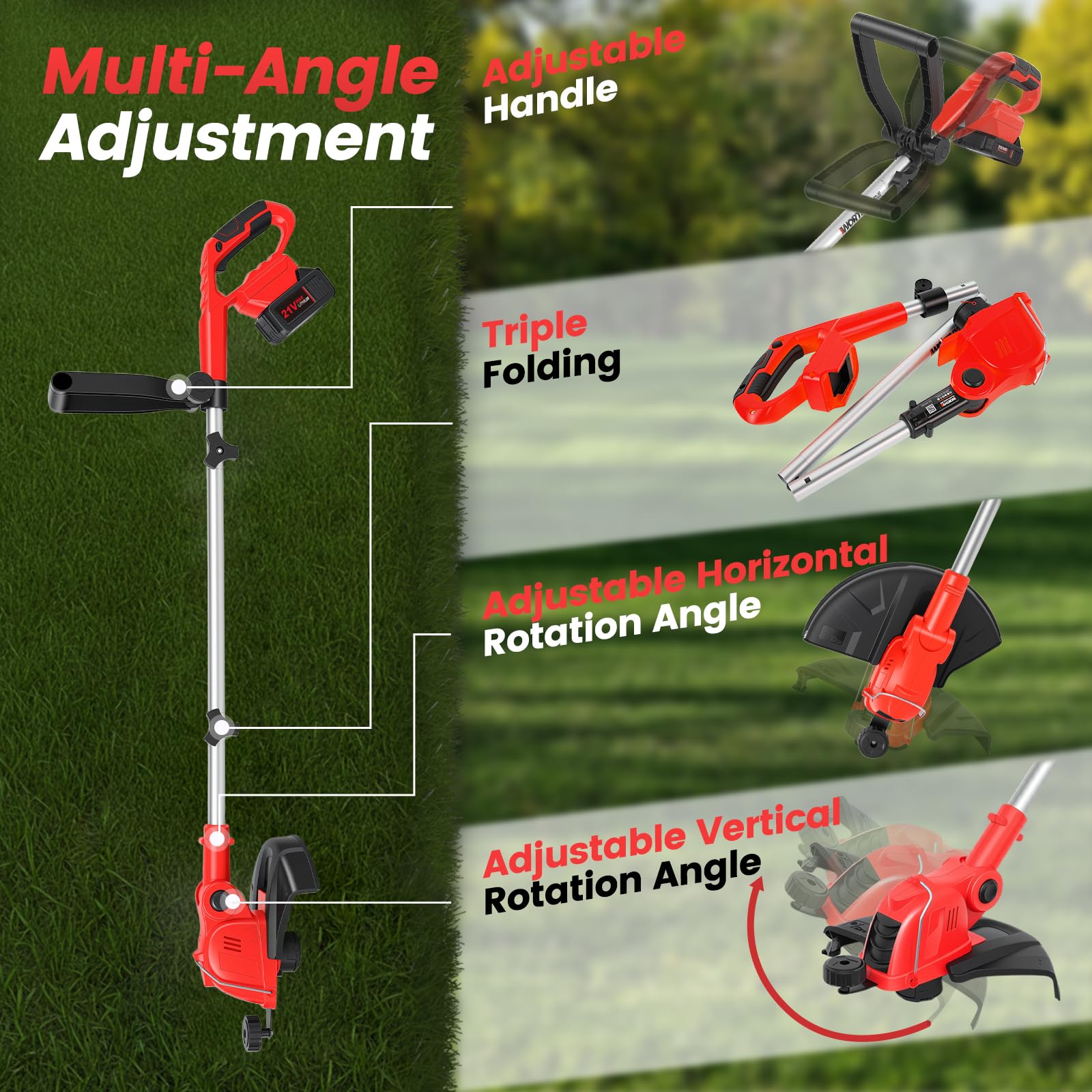 Recortadora de hilo inalámbrica Weed Wacker de 21 V con 2 baterías de 4.0 Ah y cargador rápido, recortadora de césped de alimentación automática de 12 pulgadas, comedor de malas hierbas eléctrico 2 en