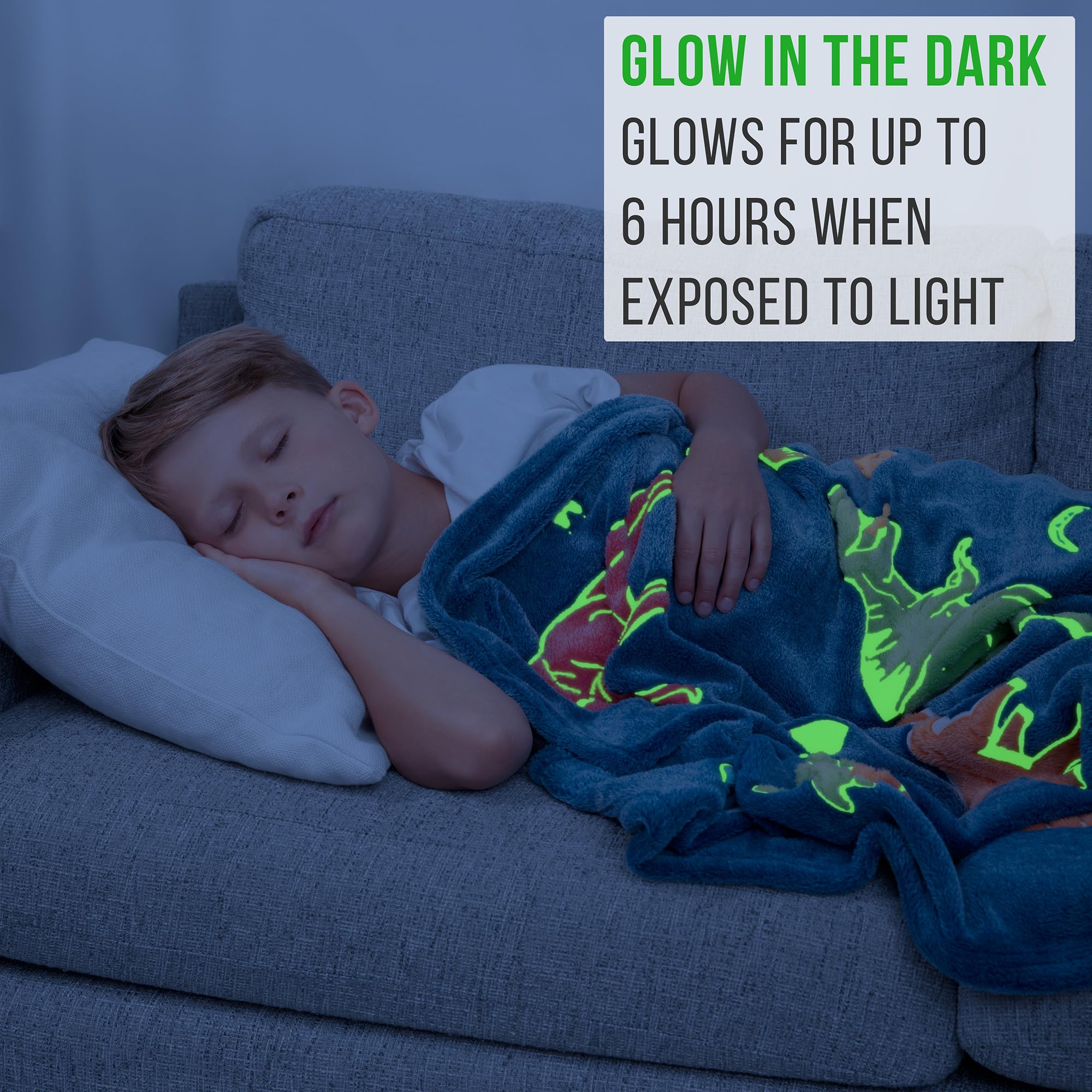 Glow in The Dark Dinosaur Blanket for Kids, 50