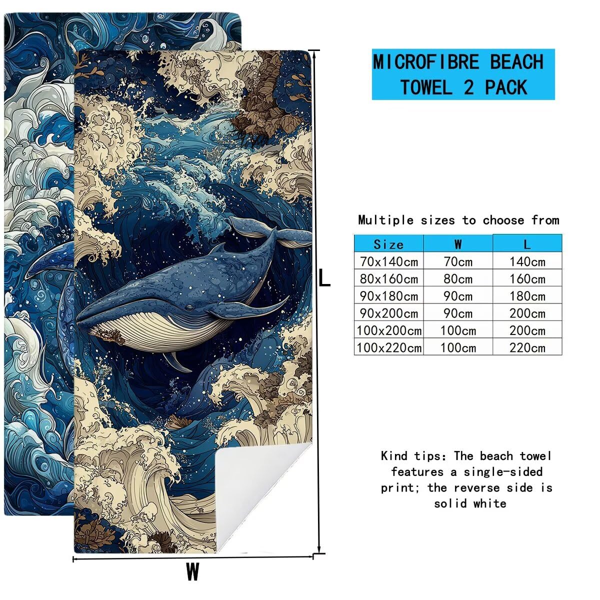 Ręcznik plażowy XXL, 100 x 200 cm, zestaw 2 szt., ręcznik do sauny, ręcznik z mikrofibry, szybkoschnący, sportowy ręcznik do studia fitness, lekki ręcznik kąpielowy, duży, bez piasku, na prezent dla