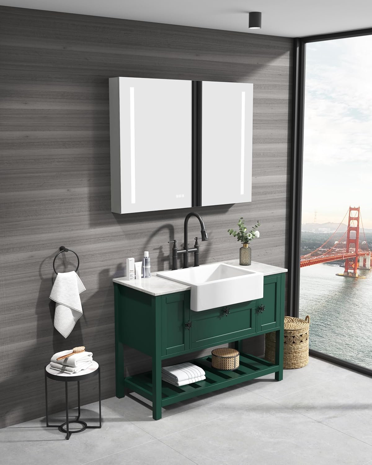 40" LED Lighted Defogger Bathroom Cabinet, Versatile Cabinet with 3X Magnifying Makeup Mirror, Storage Cabinets with Built-in Outlets & USB for Bathroom Use, Metallic Grey