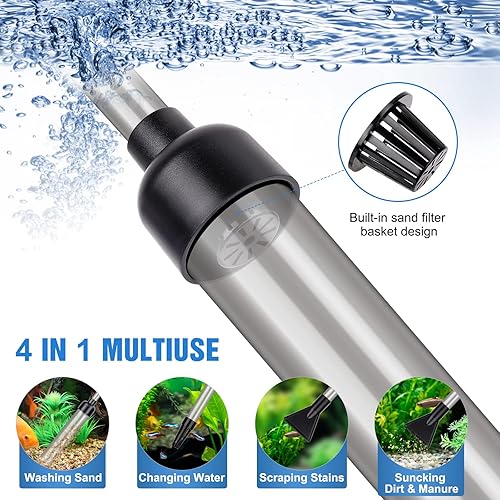 Miniatura 2 de fishkeeper Aspiradora de sifón de acuario, 256 GPH80 GPH, limpiador rápido de pecera para acuario con flujo de agua ajustable para limpieza de