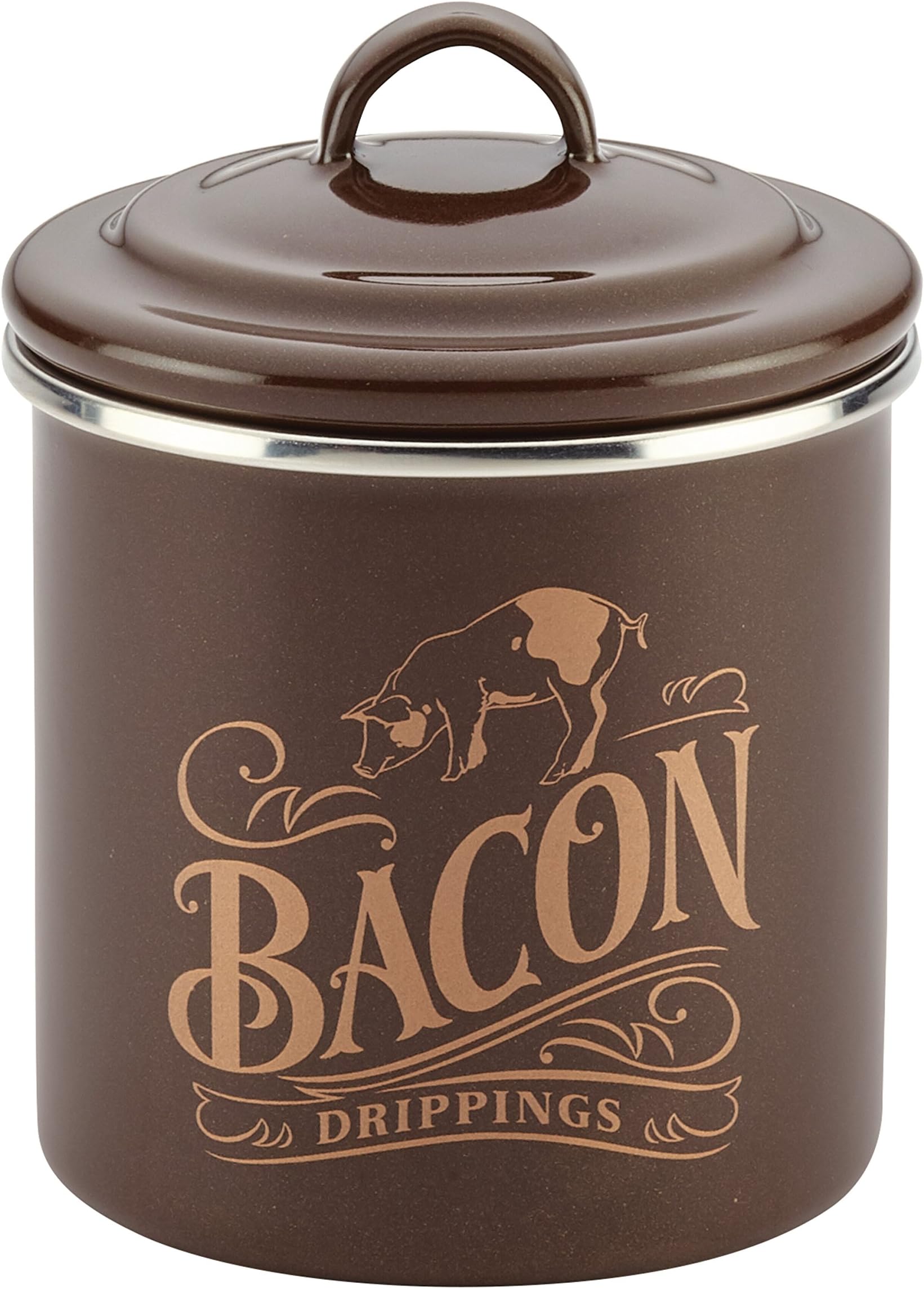 Ayesha Curry Enamel on Steel Bacon Grease Can / Bacon Grease Container - 4 Inch, Brown