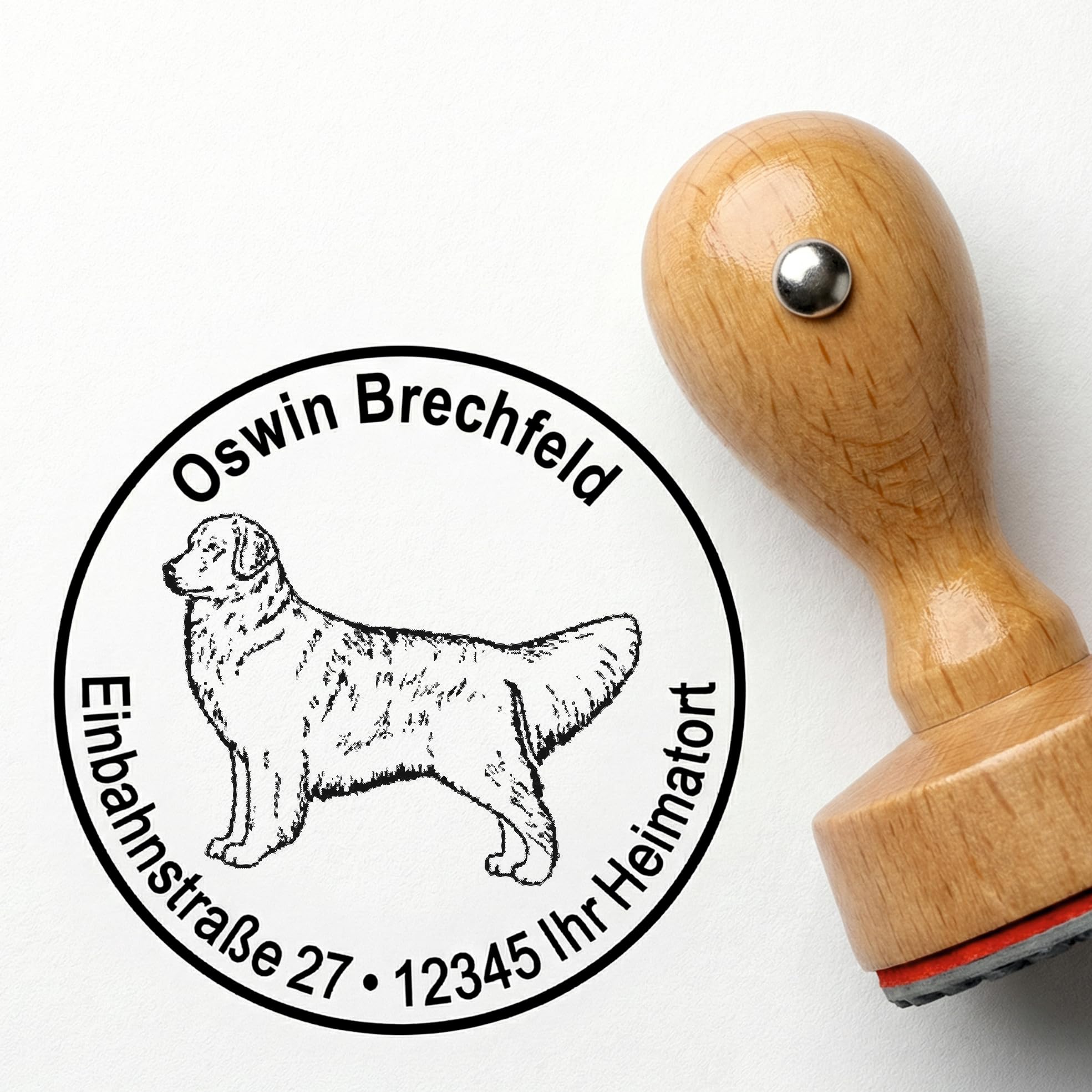 Dekolando Personalised Golden Retriever Dog Dog Round 40 mm Address Stamp Wooden Stamp Name Stamp Address Family Stamp Book Stamp