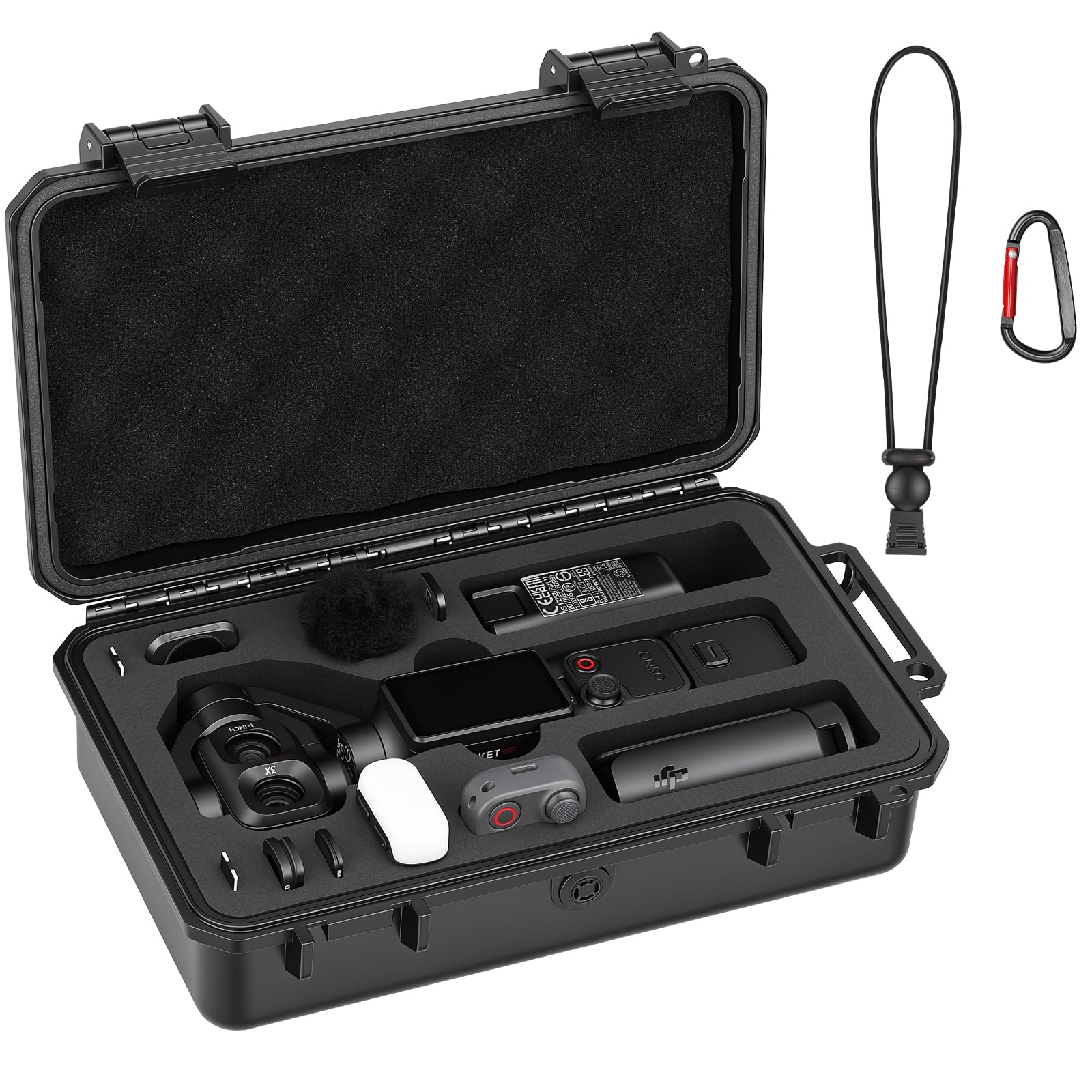 AMAZEAR Wodoodporna walizka na akcesoria i kamerę DJI Osmo Pocket 4, etui w twardym designie, specjalnie zaprojektowane dla zestawu Osmo Pocket 4 Diving Combo, z rzepem i karabinem