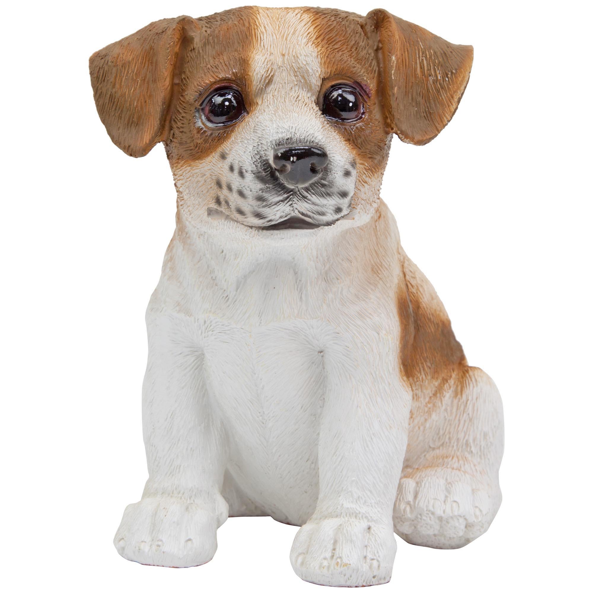 Realistic 16cm Sitting Jack Russell Terrier Puppy Dog Garden Ornament Brown & White