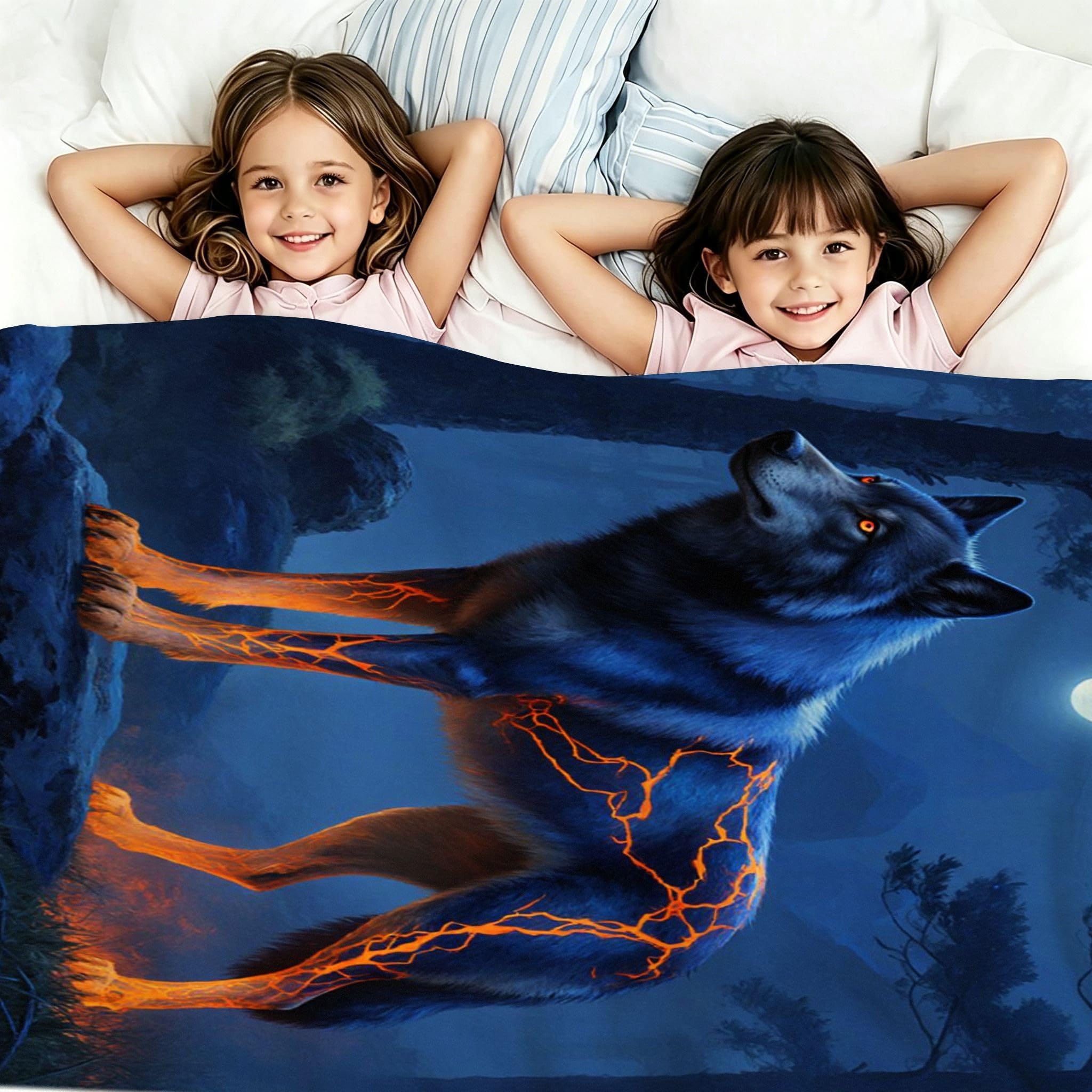 Manta para Sofá 240x260 cm Lobo Azul Adolescente, Manta de Franela Extra Grande Premium, Ligera y Antiarrugas, Multiusos para Sofá, Picnic, Uso Doméstico y Exterior, AW4602