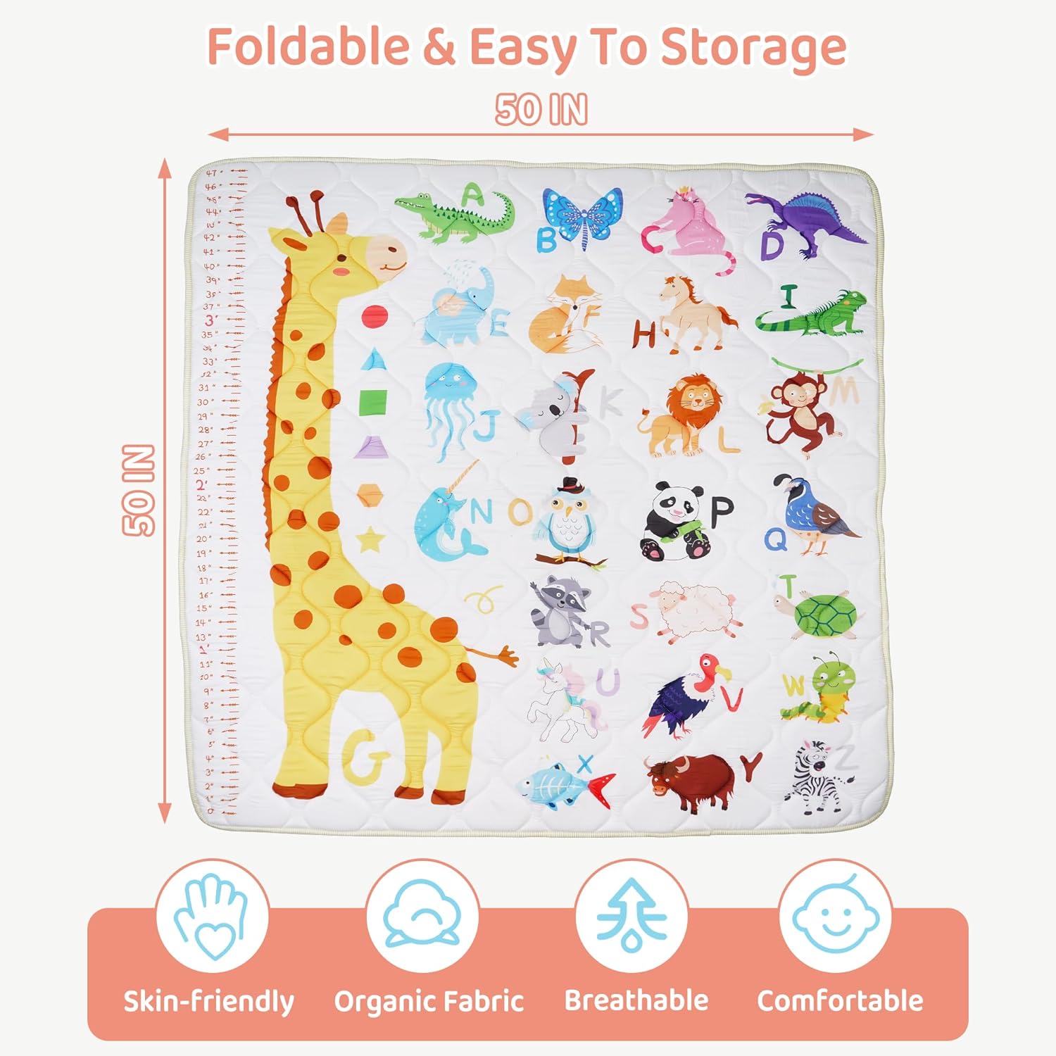 Baby Play Mat, Extra Large&Thick Baby Mat for Floor, 50 x 50 Play Mat for Baby， Foldable Padded Baby Floor Mat