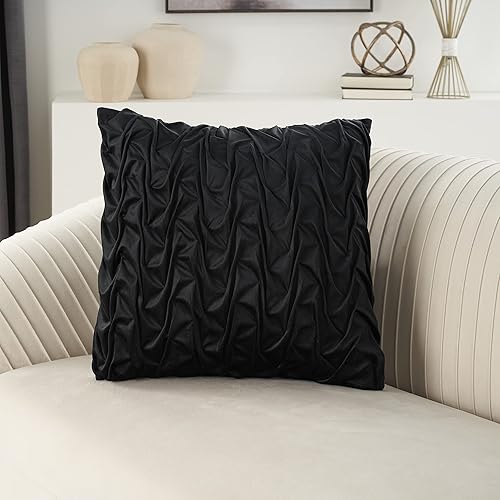 Miniatura 3 de Mina Victory Life Styles - Almohada plisada de terciopelo con ondas, color negro, 22 x 22 pulgadas