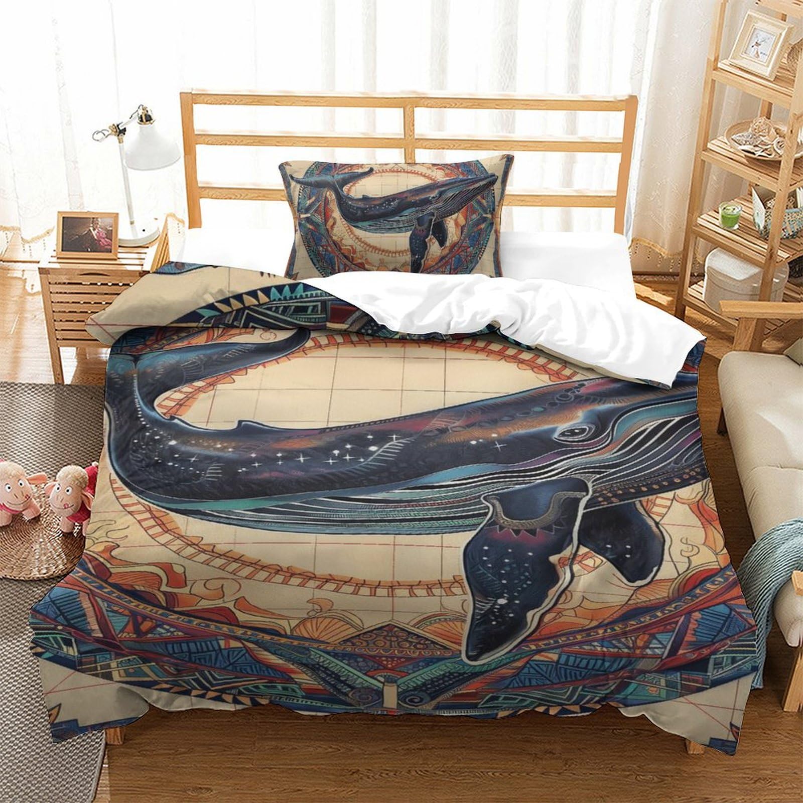 Parure de lit baleine 135x200 cm en microfibre douce avec taie d'oreiller