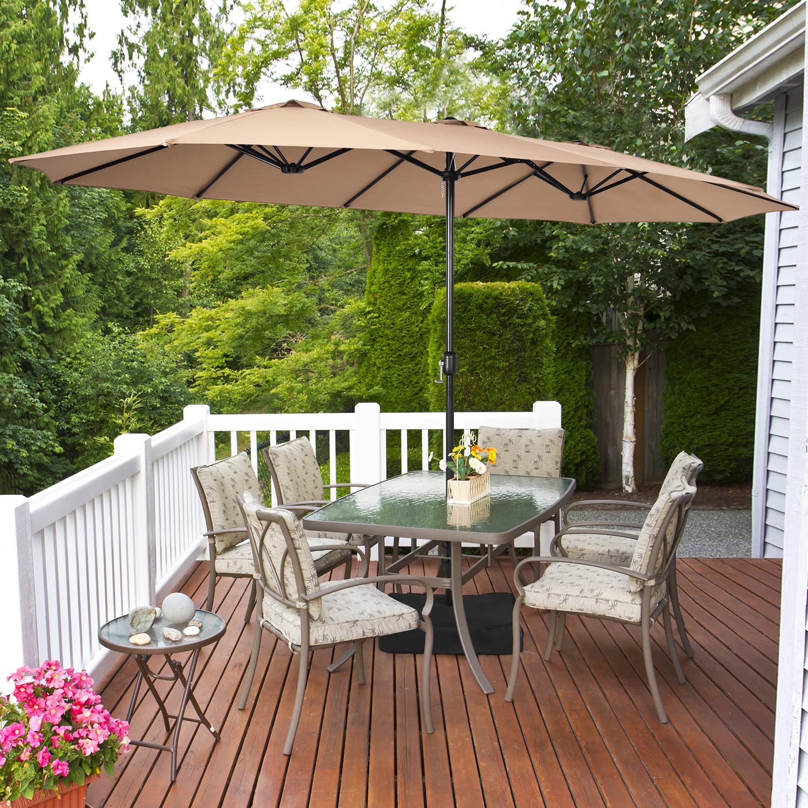 15ft double-sided extra large patio twin umbrella Tangkula with Base, Extra- Market Umbrella W/Crank System, Outdoor Umbrella W/ 12-Rib Metal Structure & Air Vents for Garden, Backyard, Poolside (Tan) : Patio, Lawn New Burton Kids' Riglet Fabric Frame Material z501 Canopy:Natte Dark Taupe 10059