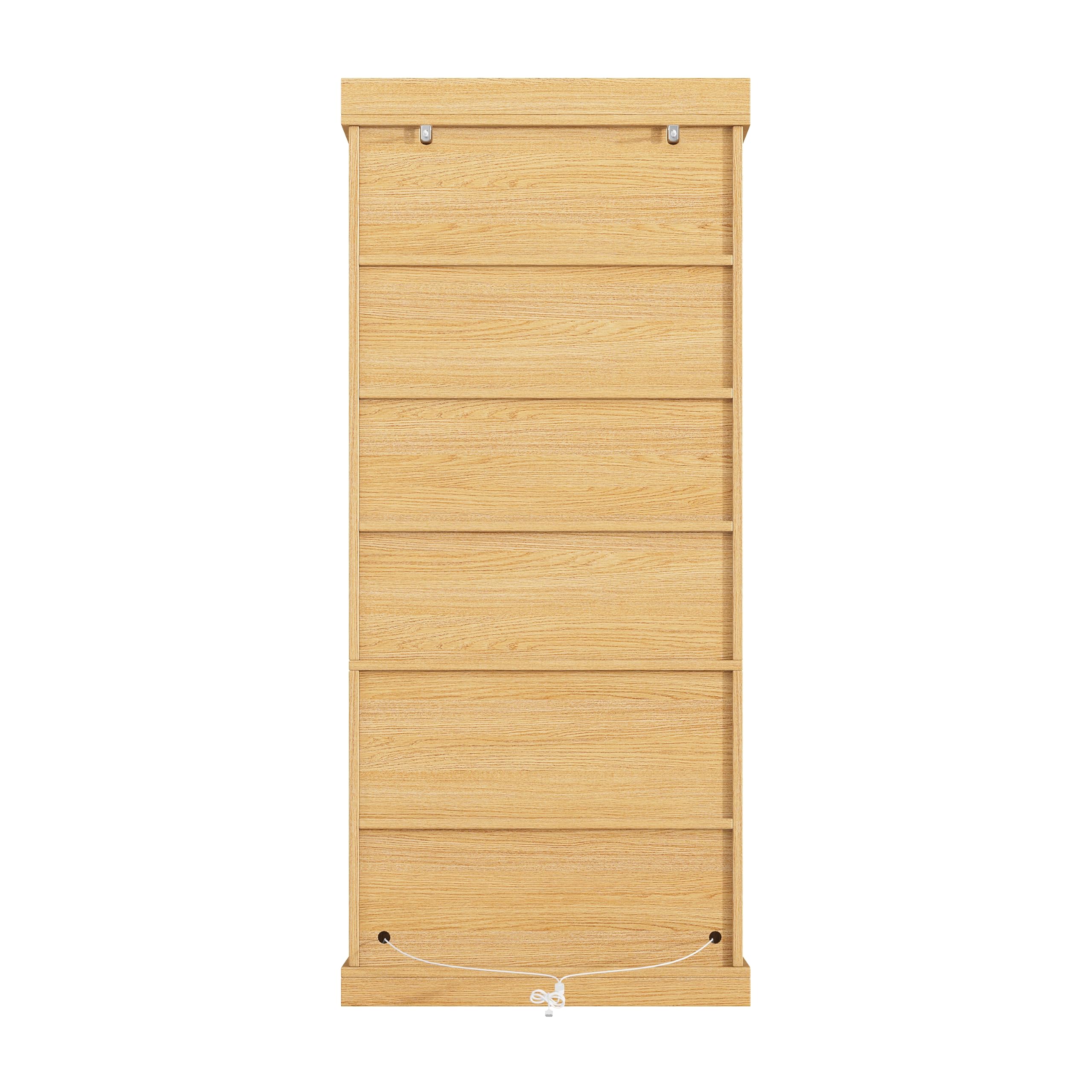 Moderno mobiletto alto, vetrina in vetro, suddivisione interna ben studiata, protezione antiribaltamento, stabile, sicuro, versatile, per la casa, marrone naturale, legno naturale