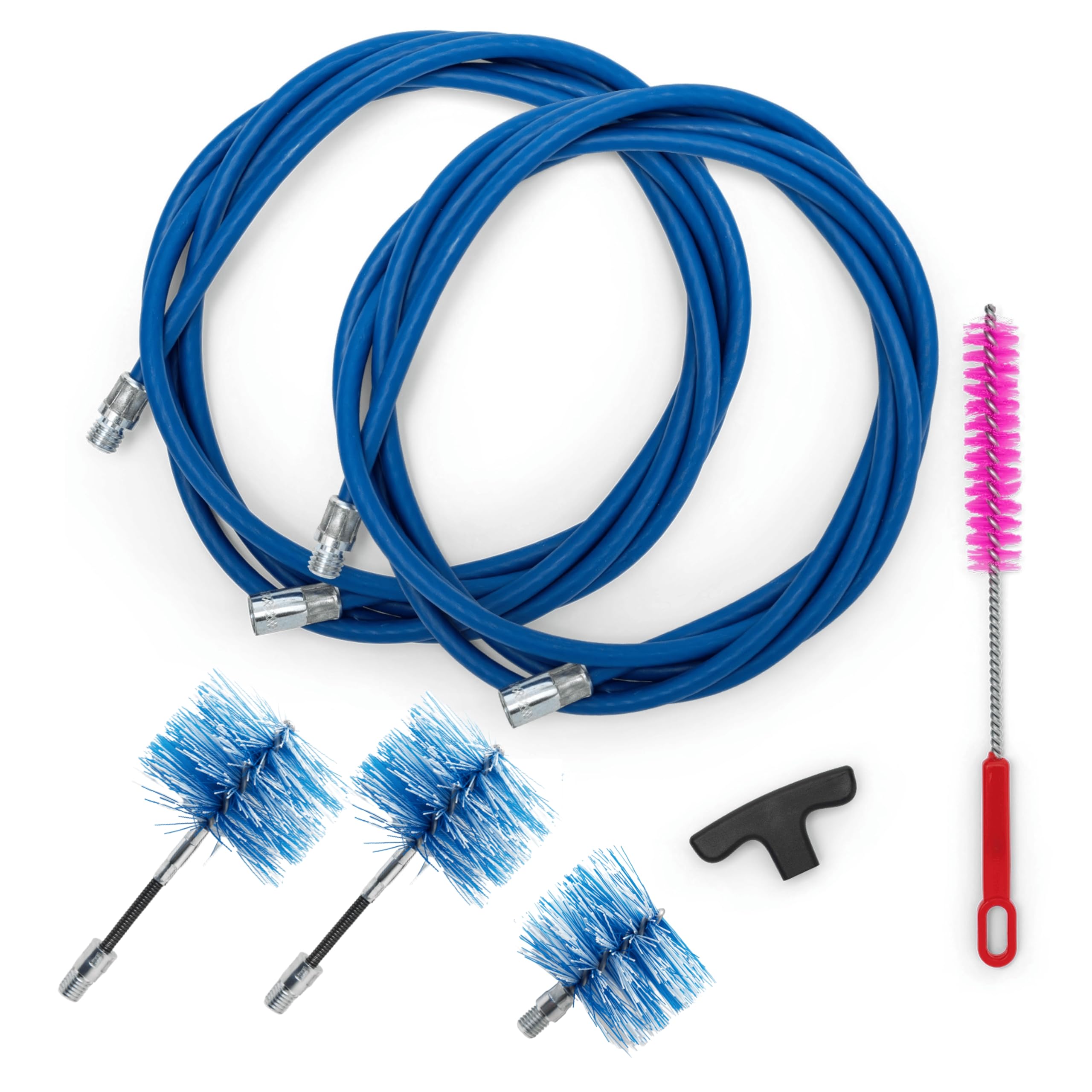 BARETTO Pellet Stove Cleaning Kit for Pipe Cleaning Pellet Stoves with 6 Metre Flexible Extension up to 90° Bend, with 2 Flex Nylon Brushes 80 mm and 100 mm and 1 Standard 120 mm (6 M)