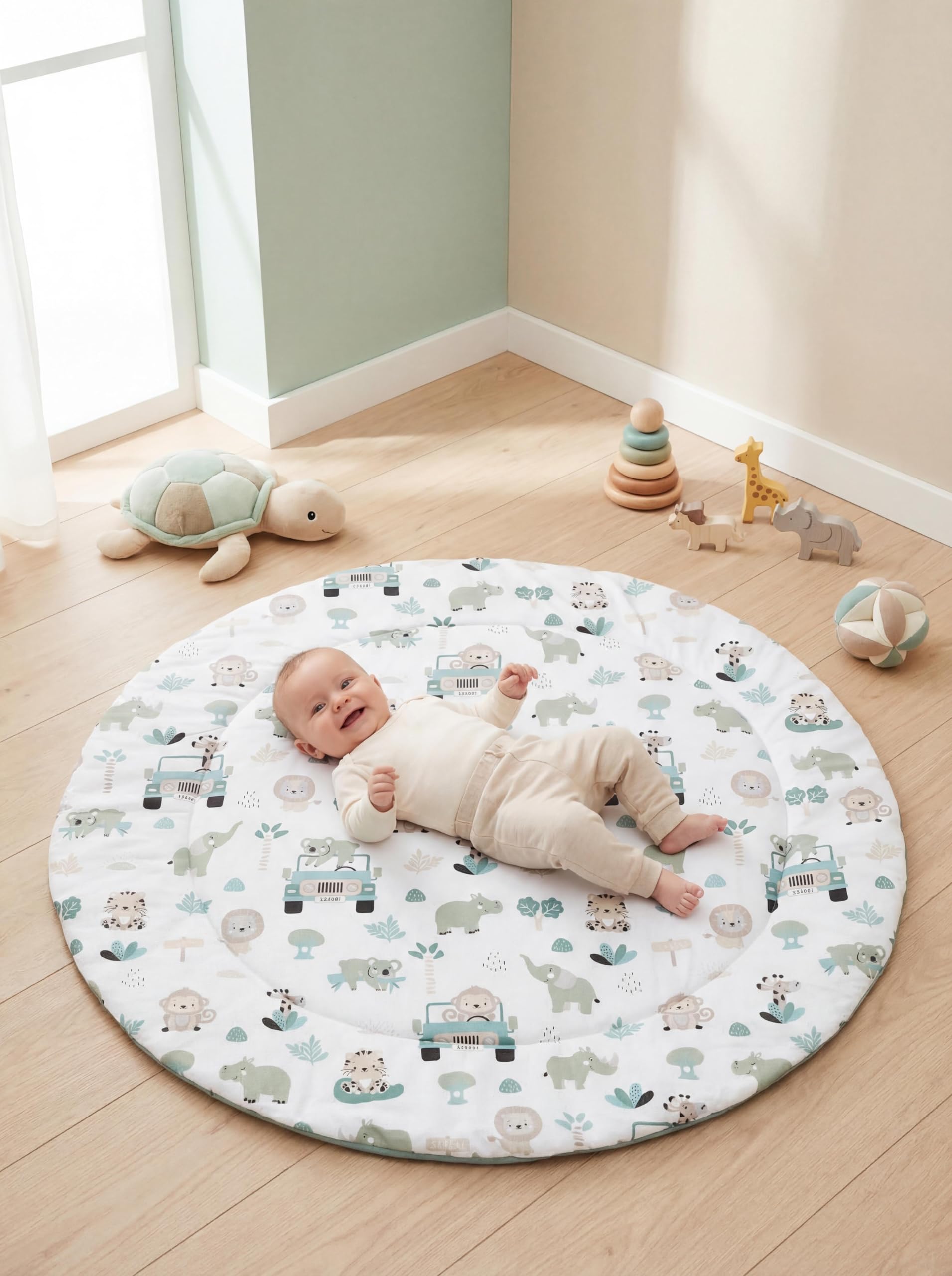 TupTam Baby Play Mat Manta para Niños Pequeños 120 x 120 cm Manta de Juego Grande para Niños Acolchada XXL, Alrededor de 120 cm/Verde Zoo — view 3