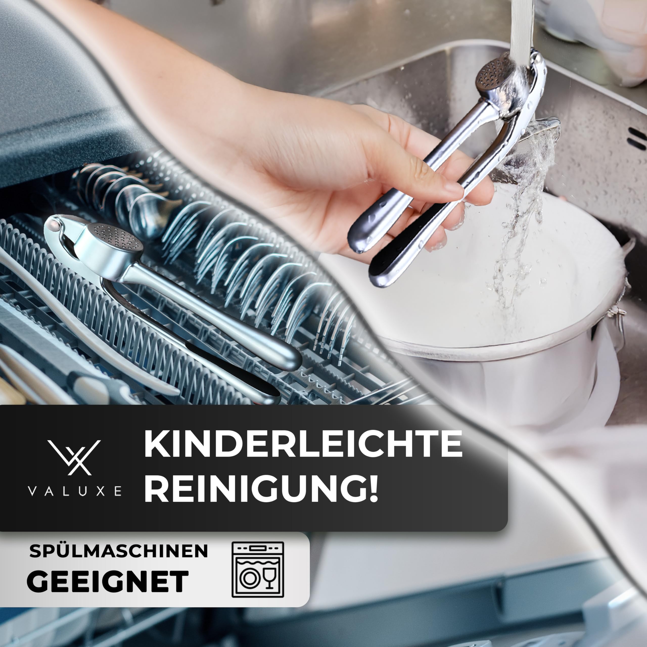 VALUXE® Knoblauchpresse spülmaschinenfest mit kraftvoller Hebelwirkung - Praktische Knoblauch-Presse - Profi Garlic Press Crusher, Handpresse hochwertig & robust