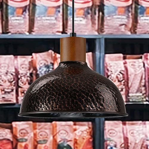 Miniatura 7 de 1 lámpara colgante negra vintage de 11 pulgadas, martillo industrial, luz colgante de metal, madera de goma, acabado de bronce aceitado, lámpara