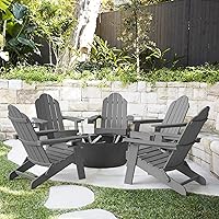 Vista 32 de LUE BONA Juego de sillas plegables Adirondack de 6, sillas de patio resistentes al fuego de color marrón oscuro HDPS, sillas modernas de plástico