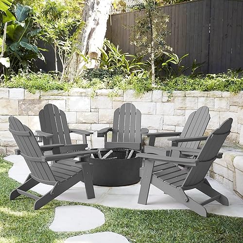 Miniatura 32 de LUE BONA Juego de sillas plegables Adirondack de 6, sillas de patio resistentes al fuego de color marrón oscuro HDPS, sillas modernas de plástico