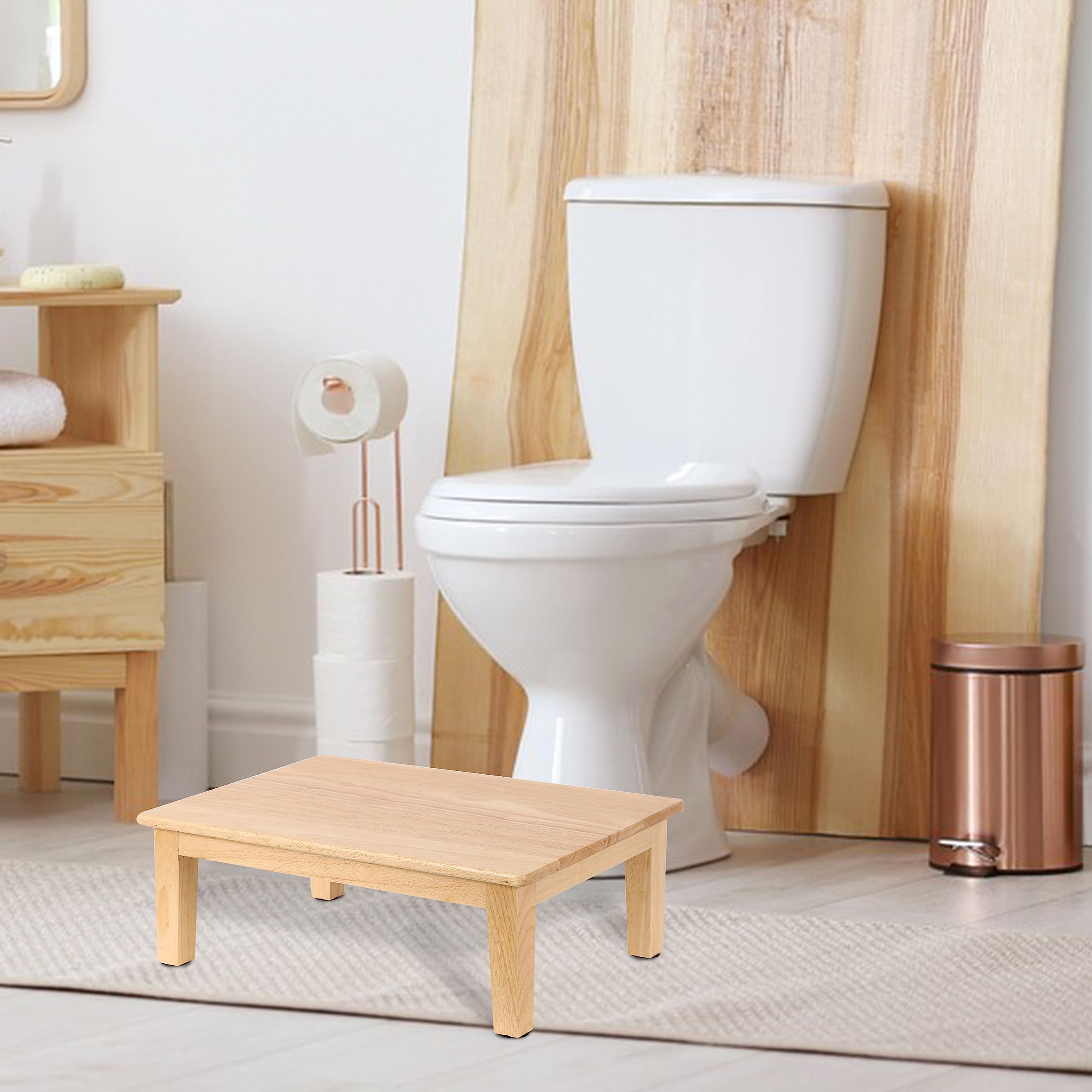 Yawinhe Wooden Step Stool for Adults,16.53x 11.81 x 6.3inStep Stool for Bed,Capable of Bearing 300 pounds,Wooden one Step Foot Stool for Bedroom (Natural)