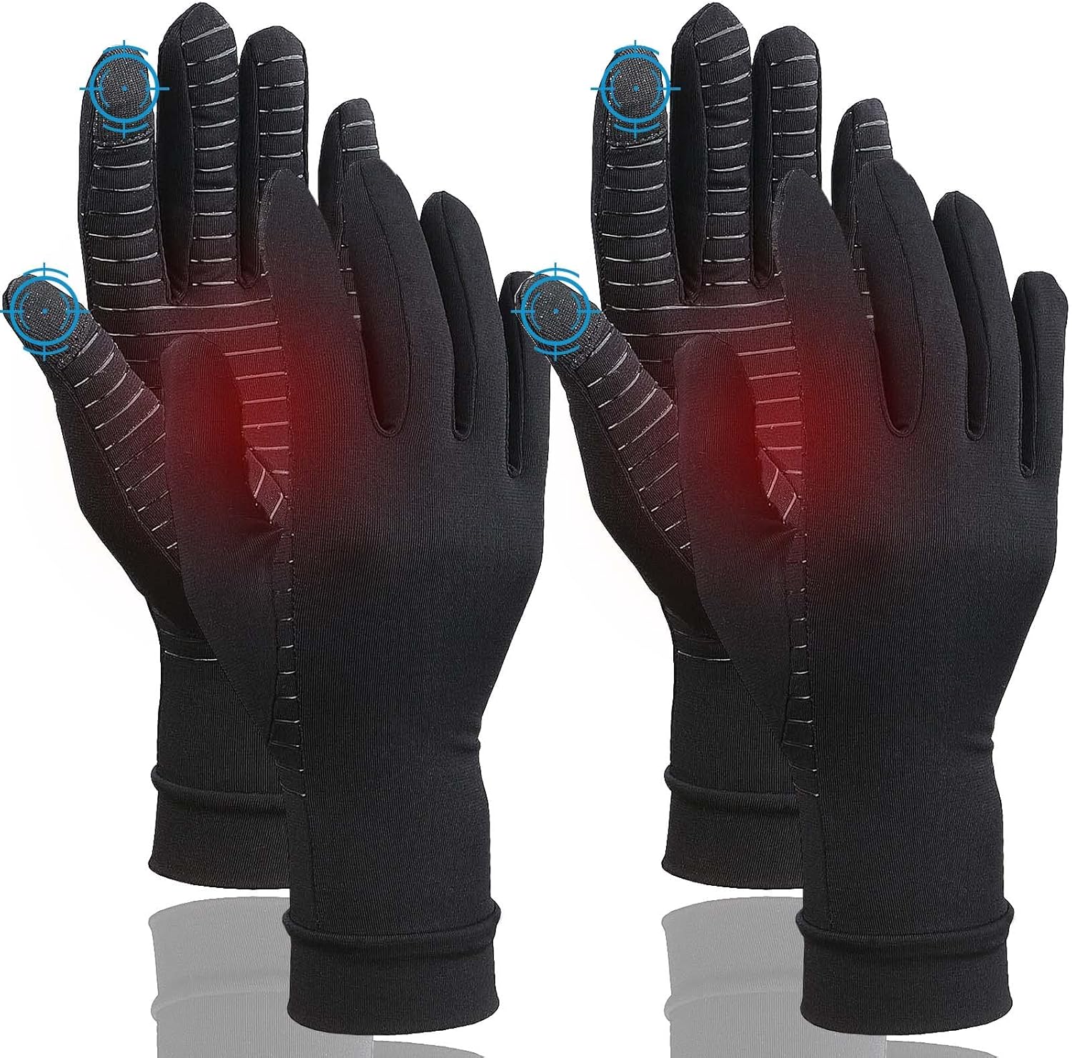 2 Pairs Full Finger Compression Gloves for Women Men