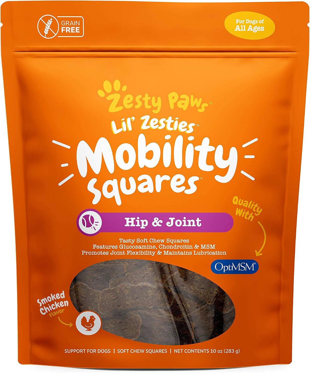 Zesty Paws Flavored Soft Chew Squares - Hip and Joint for Dogs with Glucosamine Chondroitin & MSM Dog Mobility Supplement for Hips Joints Cartilage Support Plus Green Lipped Mussel 10 oz