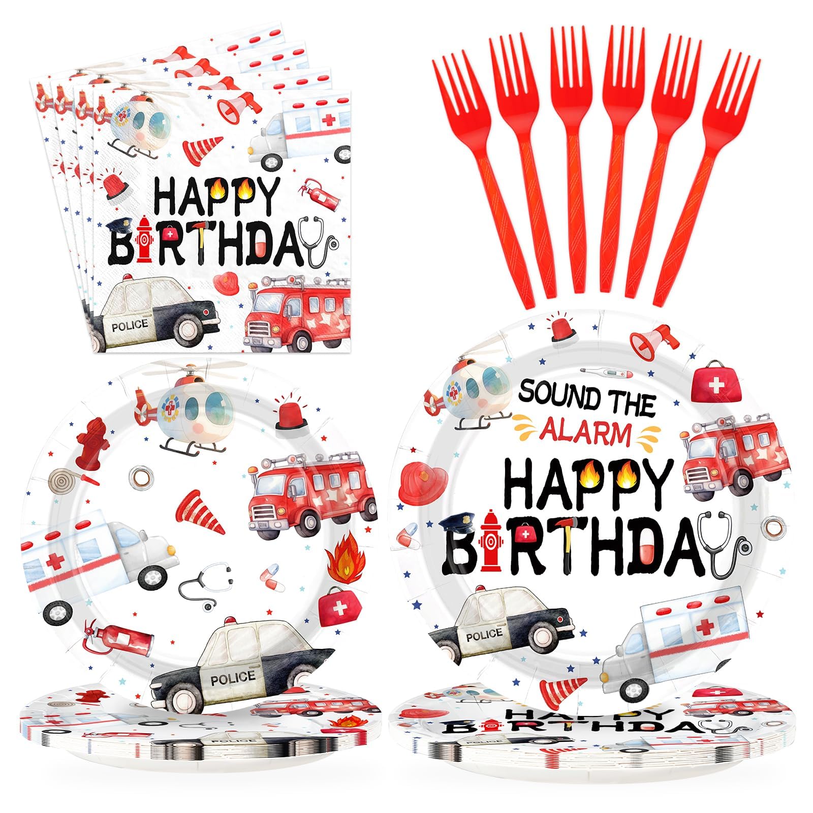 96pcs Emergency Vehicle Birthday Party Decorations, Serves 24