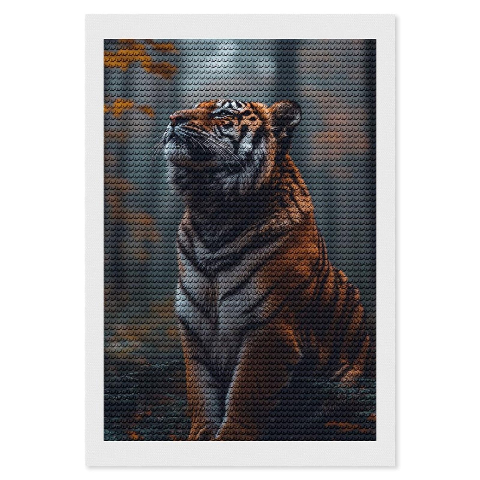 Junmoney Majestic Tiger in Autumn Forest Diamond Painting Canvas Set 8"x12", Satisfying Creative Project, Easy to Follow Symbols, Fun Craft Experience