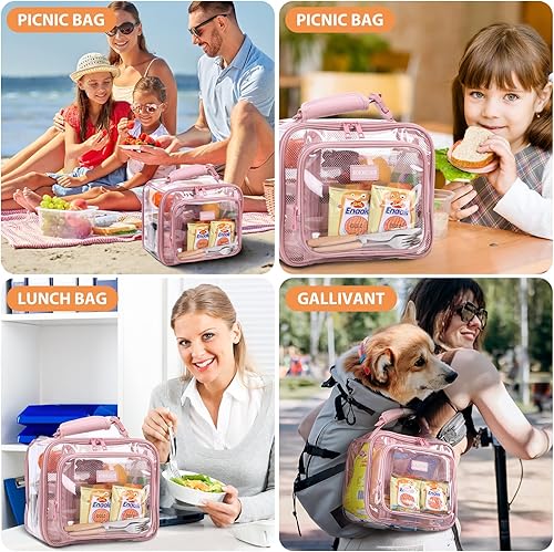 Miniatura 8 de BORMELUN  Loncheras grandes de color rosa transparente para el trabajo, lonchera de plástico transparente, asa de mano para mujeres, oficina, picnic
