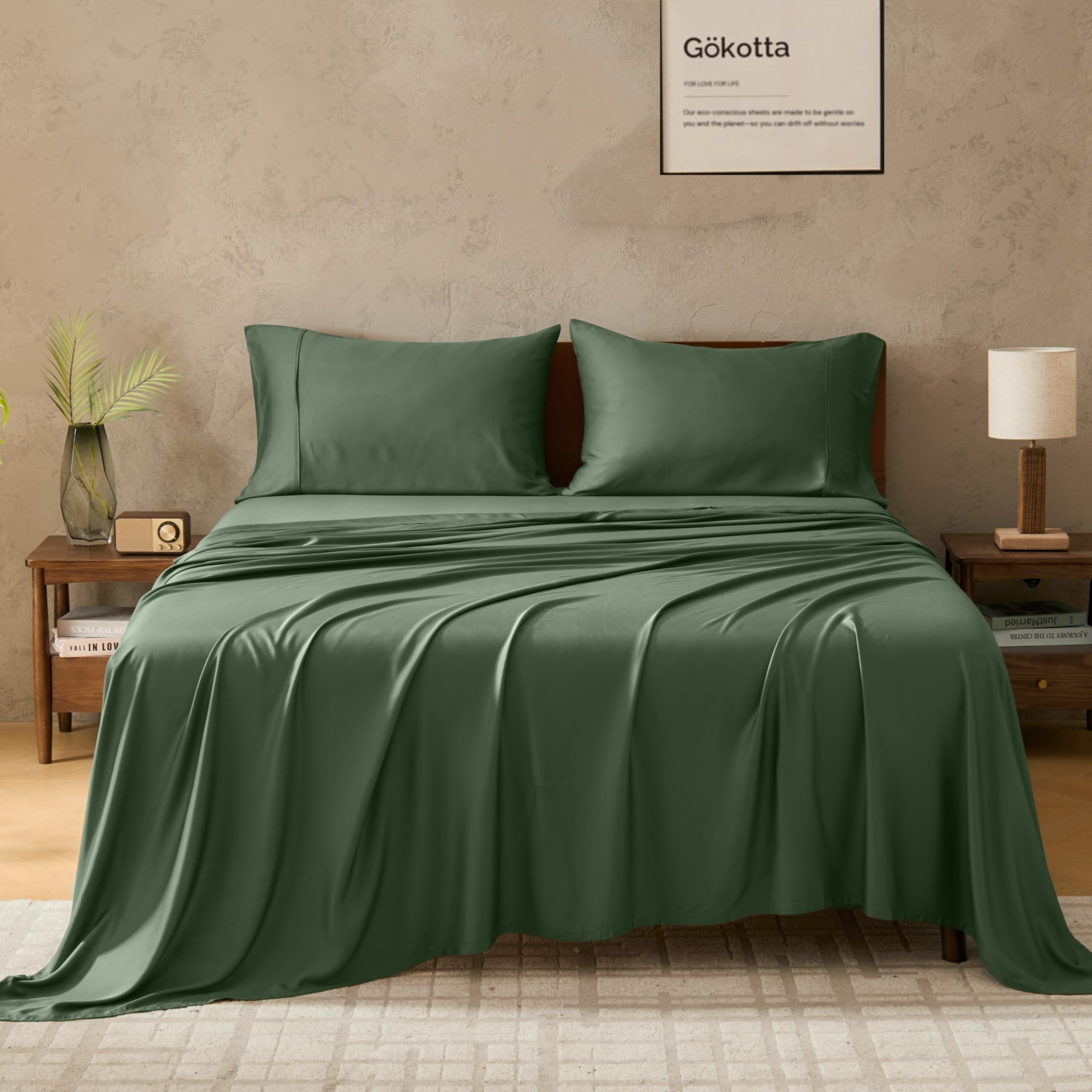 GOKOTTA Queen Size Sheets Set 4 Piece - 100% Rayon Derived from Bamboo - Cooling for Hot Sleepers - Luxury Silk Breathable Sheets, Deep Pocket Up to 16 โ image 1
