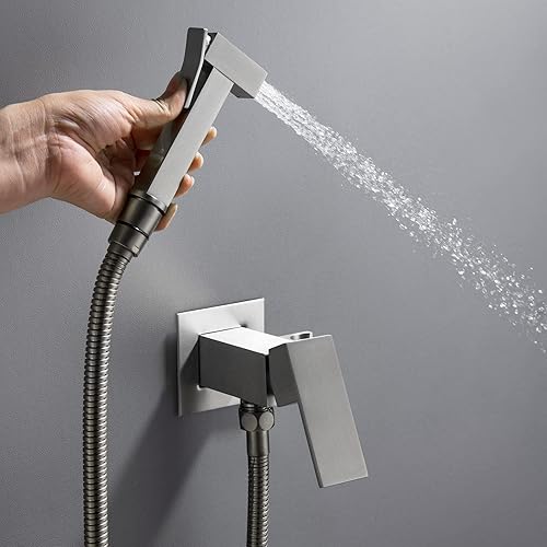 Miniatura 6 de SHAMANDA Pulverizador de bidé de agua caliente para inodoro con válvula de latón caliente y frío, juego de accesorios de bidé de mano de acero