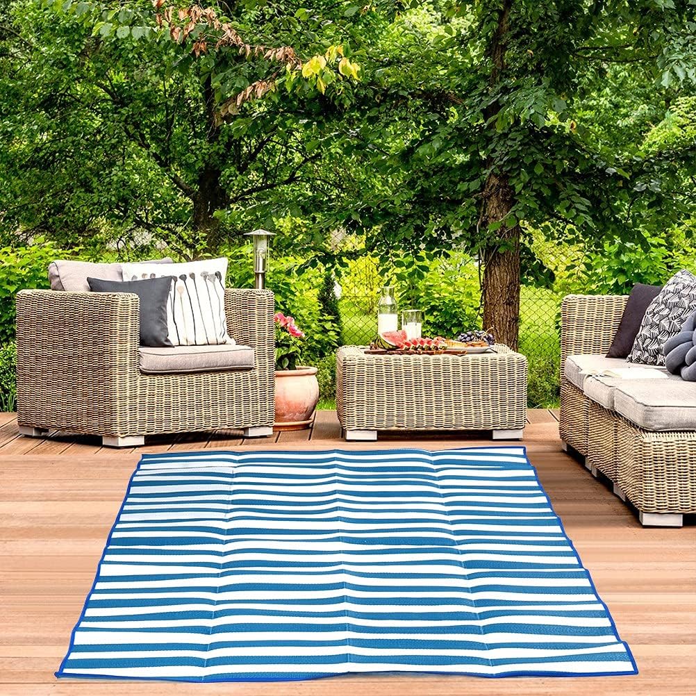 Monlity Reversible Mats - Plastic Straw Rug, Area Rug, Large Floor Mat and Rug for Outdoors, RV, Patio, Backyard, Deck, Picnic, Beach, Trailer, Camping (5' x 6.5')