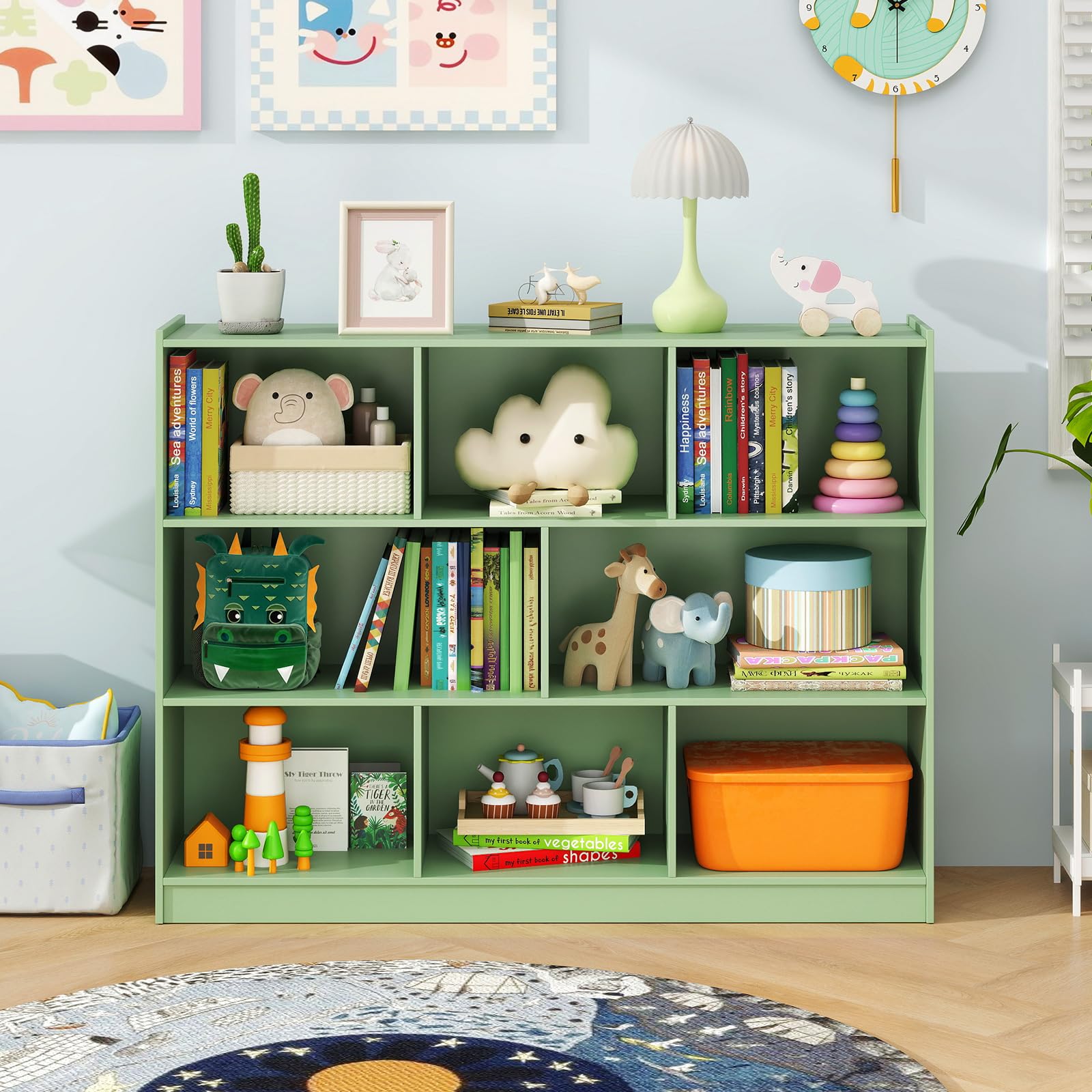 COSTWAY Libreria Scaffale da Terra con 8 Cubi, Libreria Multifunzione in Legno con Anti-ribaltamento, Salvaspazio per Cameretta, Soggiorno e Studio, Portata 220 kg, 122 x 32 x 93 cm (Verde)