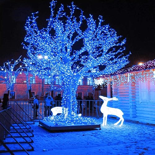 Miniatura 8 de JMEXSUSS Paquete de 2 tiras de 200 luces LED solares/2 paquetes de 100 luces LED color azul