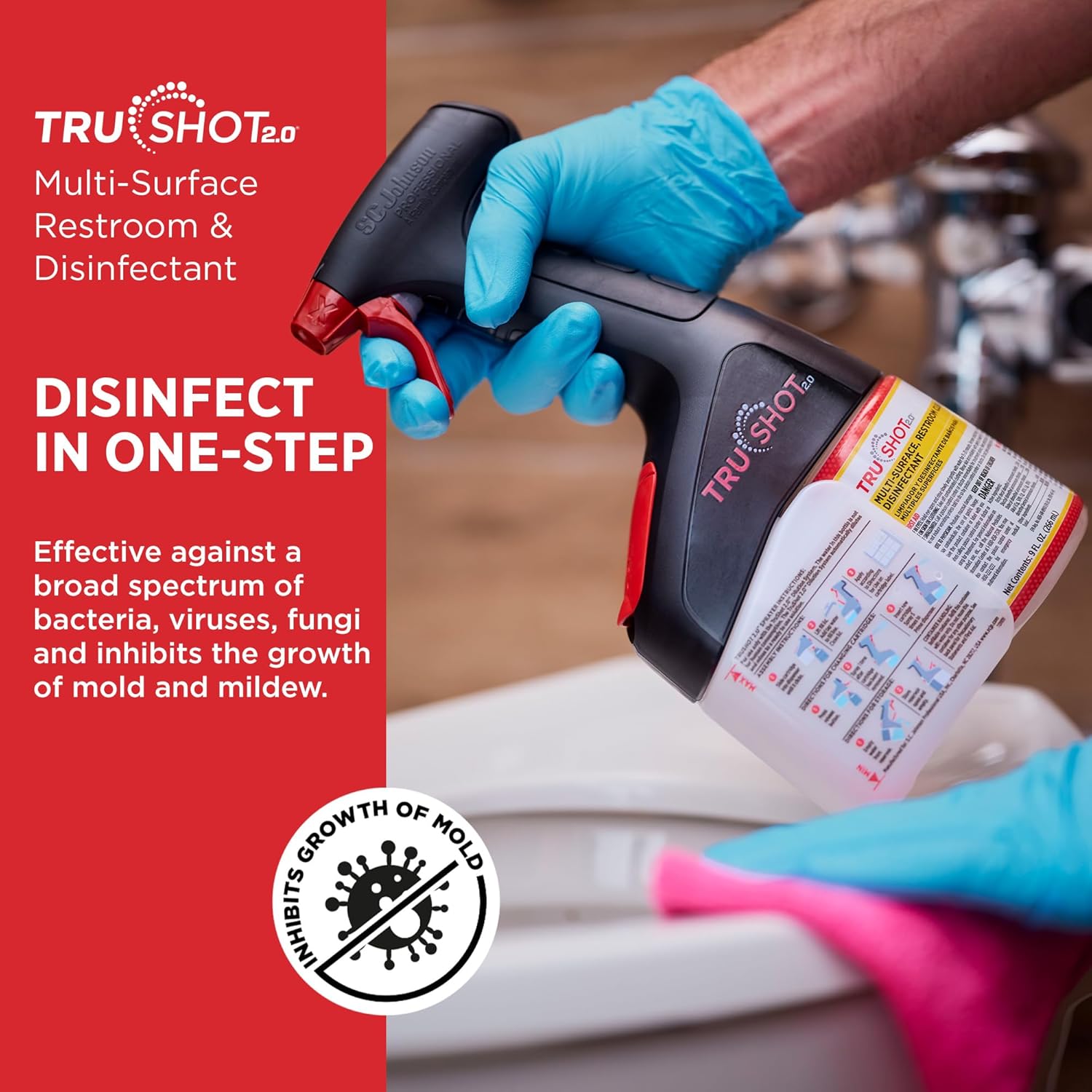 SC Johnson Professional TruShot 2.0 Multi-Surface, Restroom Disinfectant Cleaner Mobile Dispensing System, 9 fl. oz. Cartridge Cleaning Concentrate Solution, for Professional Use Only