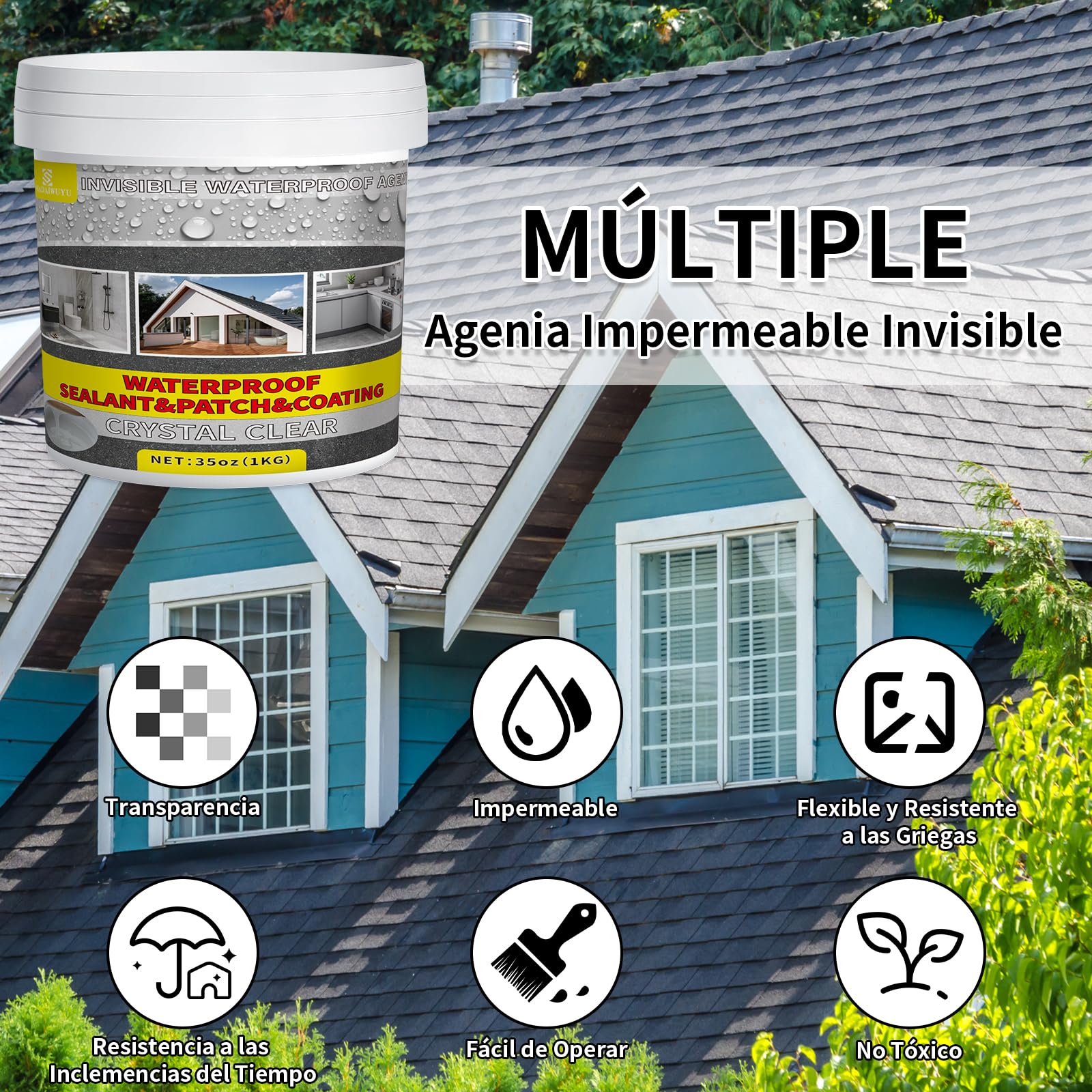1KG Waterproof Coating Transparent,Membrane d'Étanchéité Waterstop,Joint Etancheite pour l'intérieur et l'extérieur,Agent Imperméable Invisible pour Terrasse,Facade,Toiture et Bain