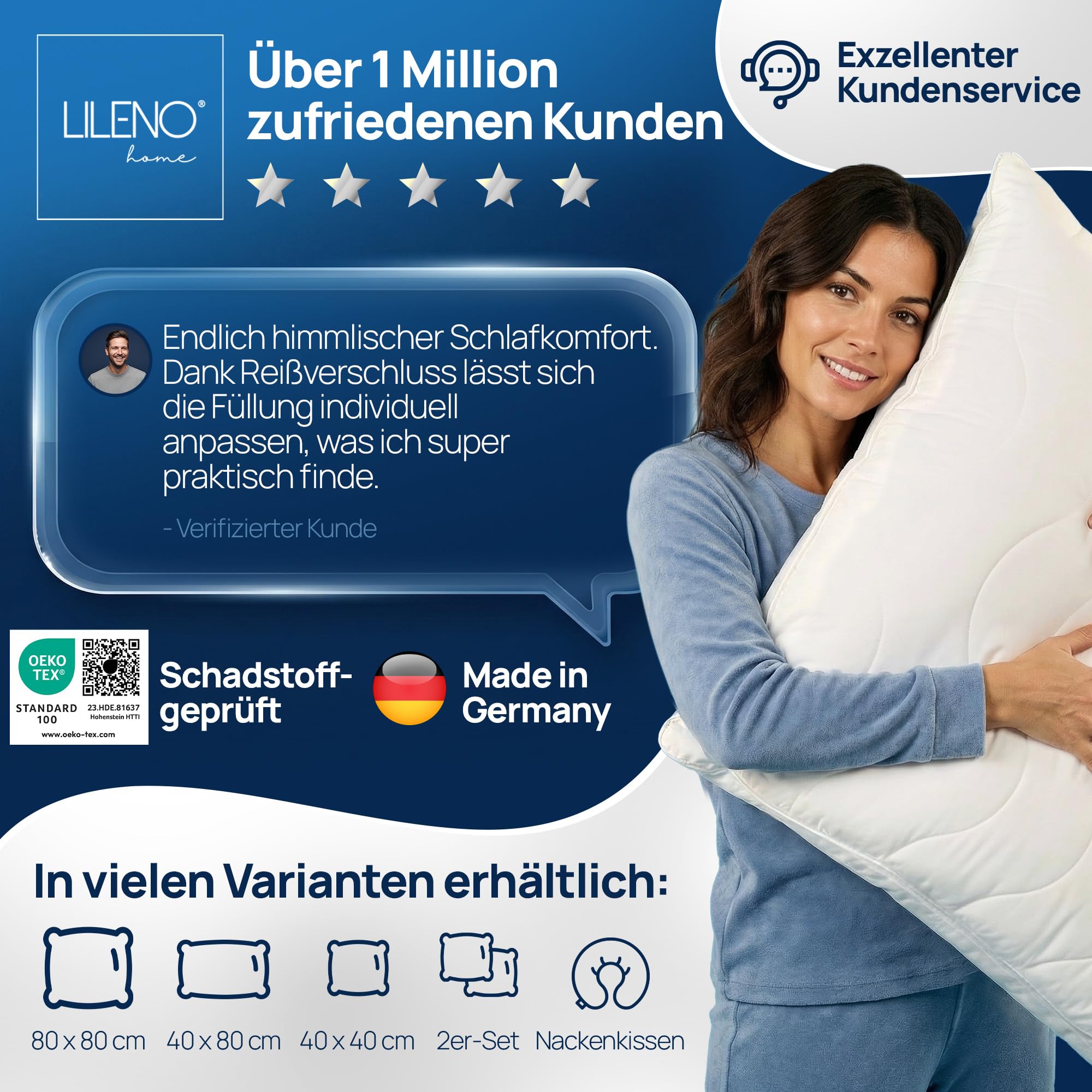 LILENO HOME Allergiker Kopfkissen 80x80 (6er Set) – 95°C waschbar, Oeko-Tex & Made in DE – Kissen 80x80 anpassbar für himmlischen Schlaf – Haut schmeichelndes & geruchsfreies Pillow